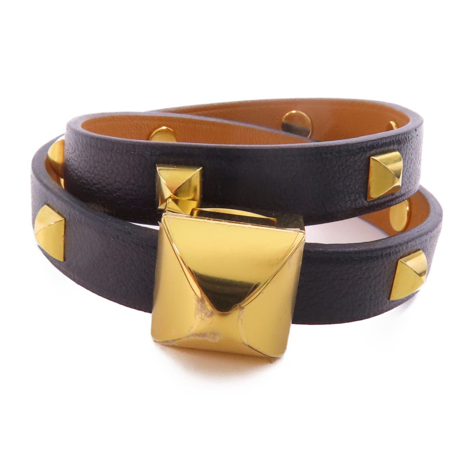 HERMES 金屬/Swift皮革Medor Infini Cloute Double Tour Bracelet金扣手鐲Black