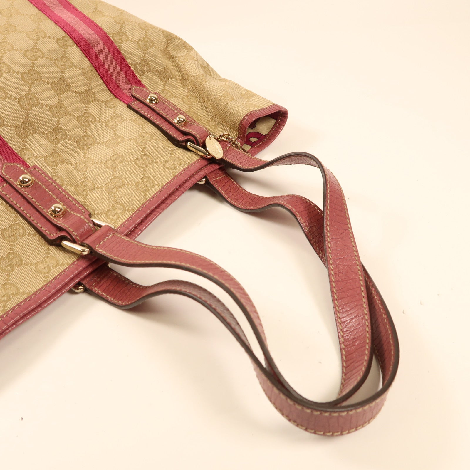 GUCCI 帆布Shoulder Tote金扣手挽袋啡色