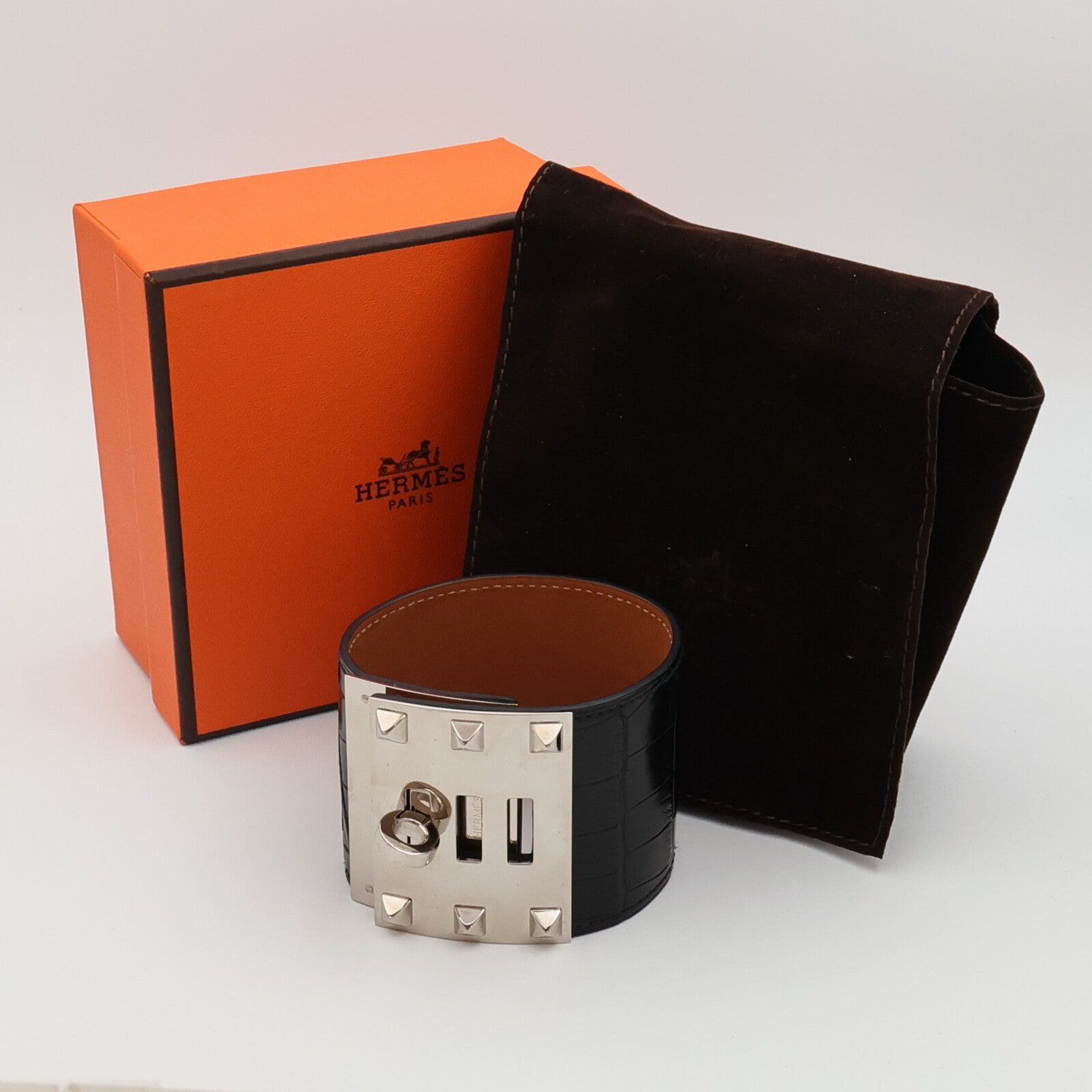 HERMES 鱷魚皮革Kelly Dog Extreme Bracelet手鐲Noir