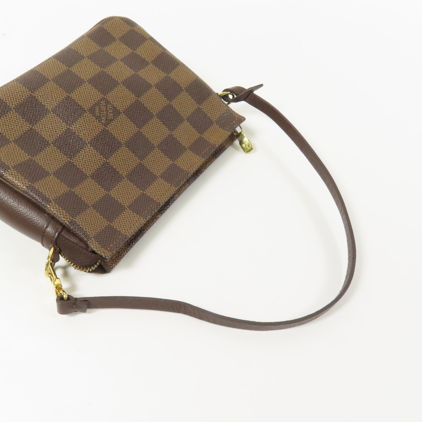 LOUIS VUITTON Damier Trousse Makeup Accessory Pouch金扣手挽袋棕色