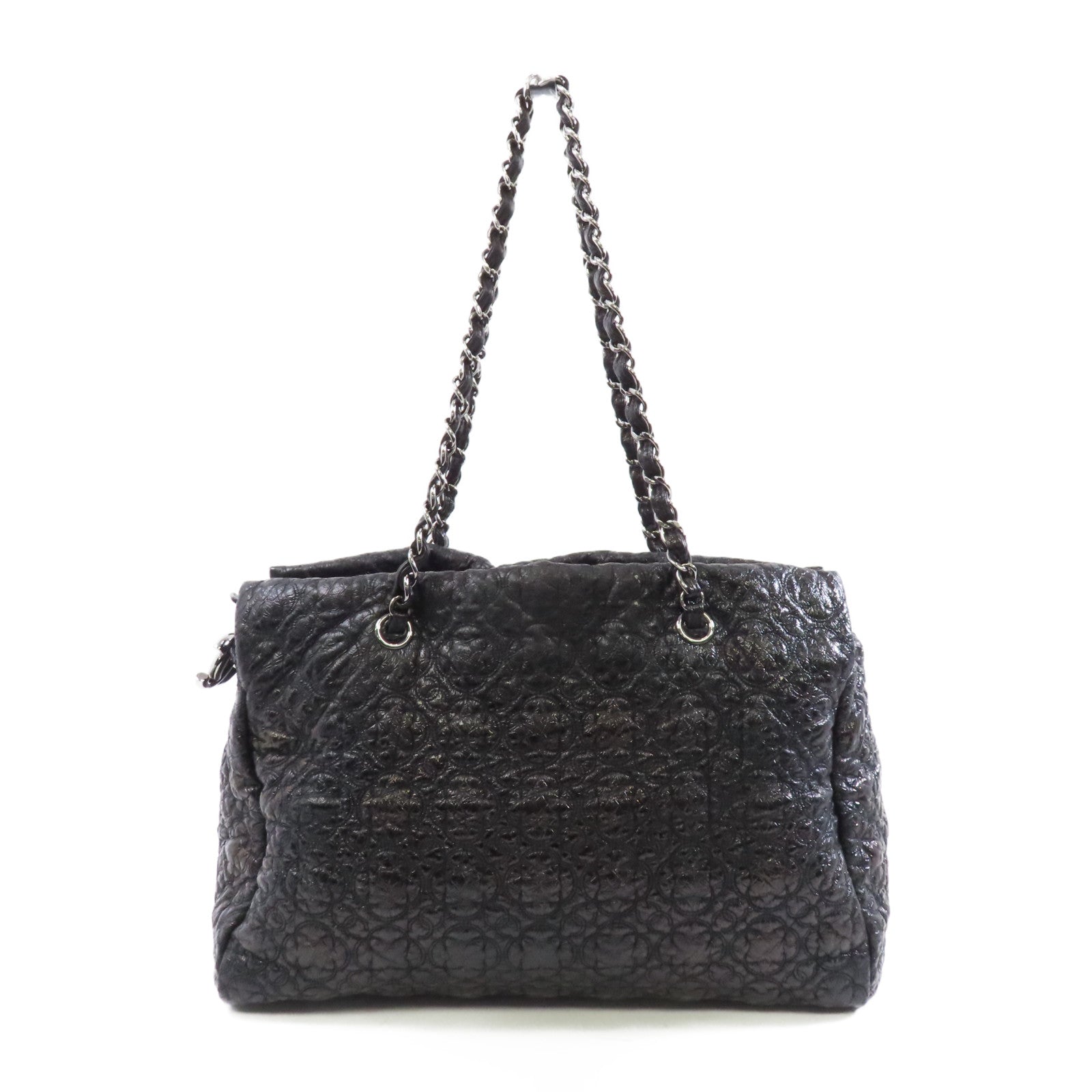 CHANEL 漆皮皮革Chain Shoulder銀扣鏈帶肩背袋黑色