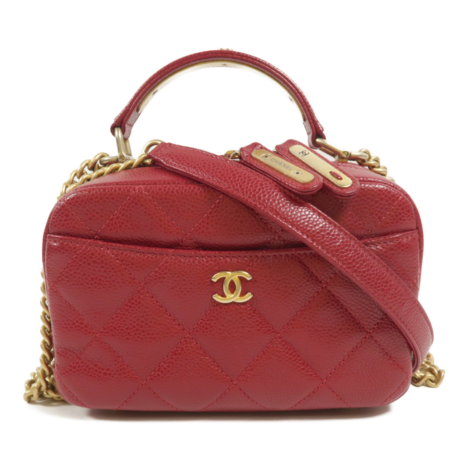 CHANEL 牛皮皮革Top Handle Camera Bag鏈帶肩背袋