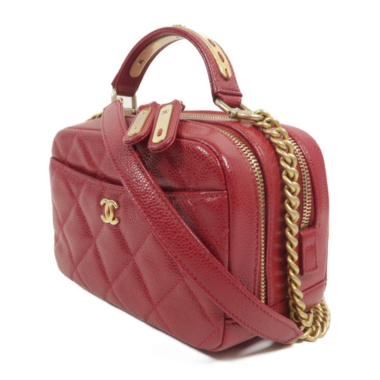 CHANEL 牛皮皮革Top Handle Camera Bag鏈帶肩背袋