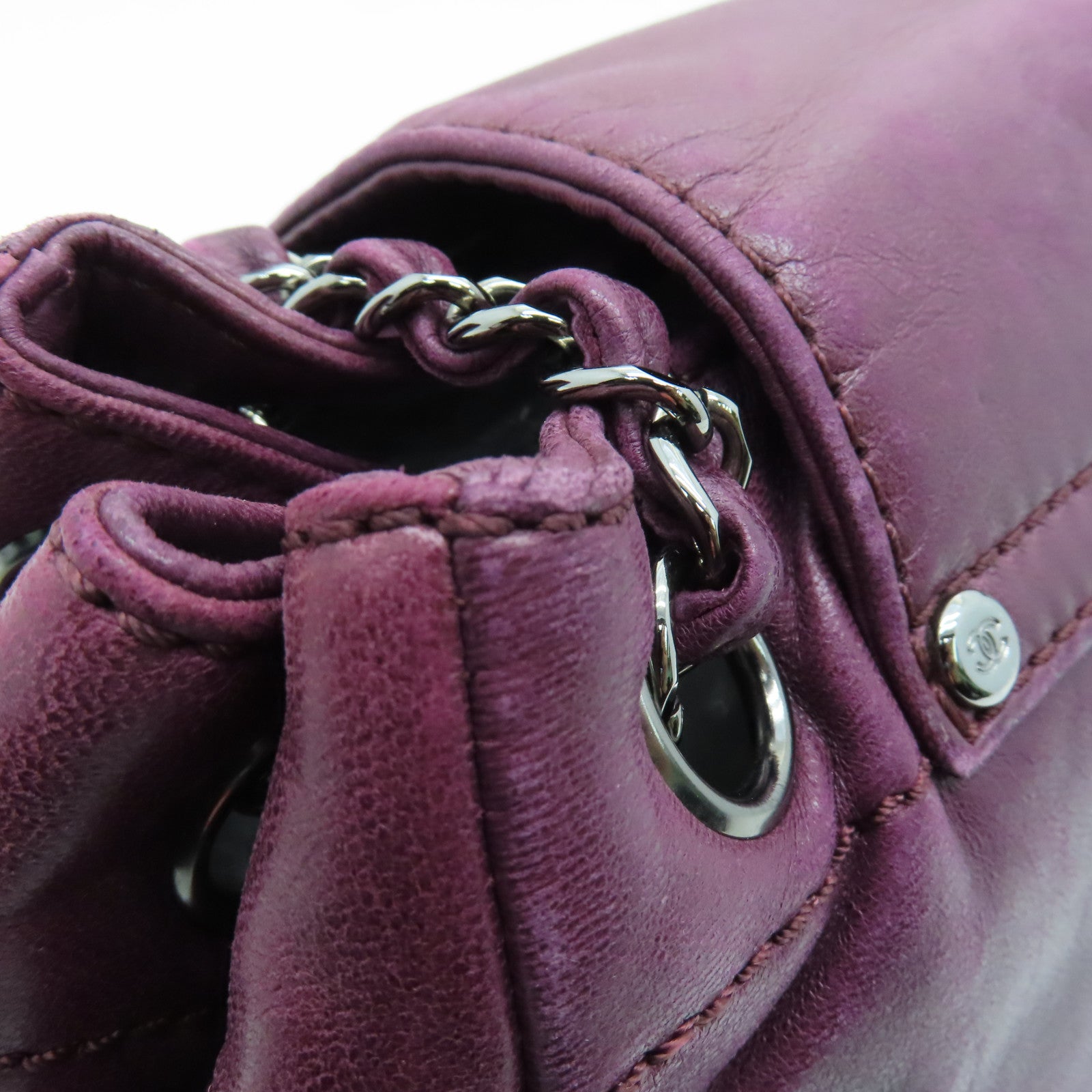 CHANEL sheepskin leather Shoulder Bag silver buckle chain shoulder bag purple