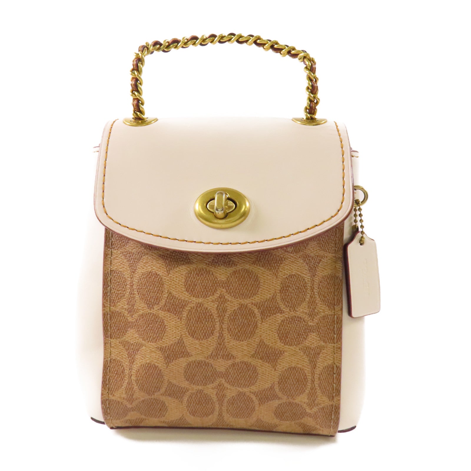 COACH 塗層帆布/牛皮皮革Backpack金扣鏈帶背包