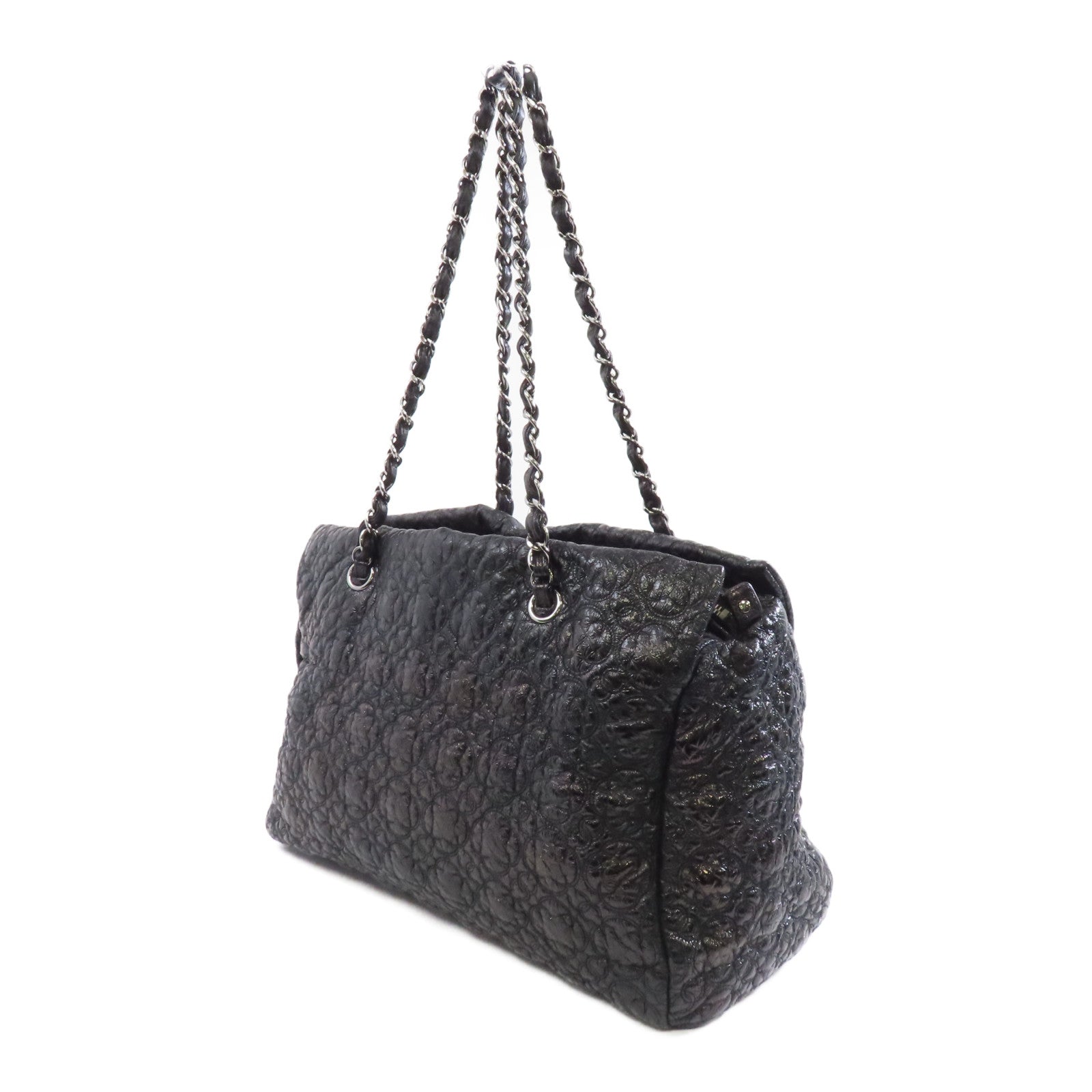 CHANEL 漆皮皮革Chain Shoulder銀扣鏈帶肩背袋黑色