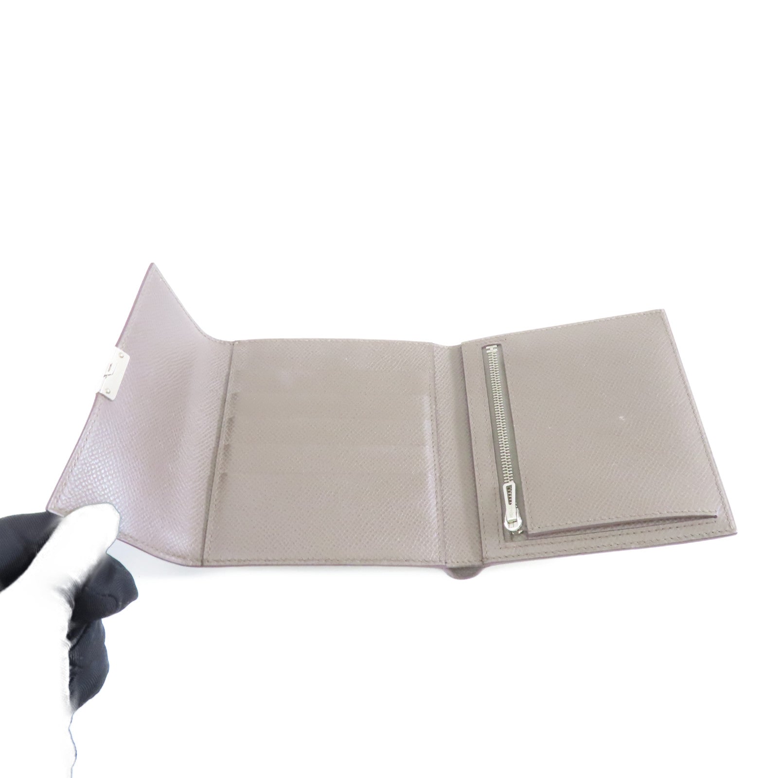 HERMES Epsom皮革Clic 12銀扣錢包Etain/灰色