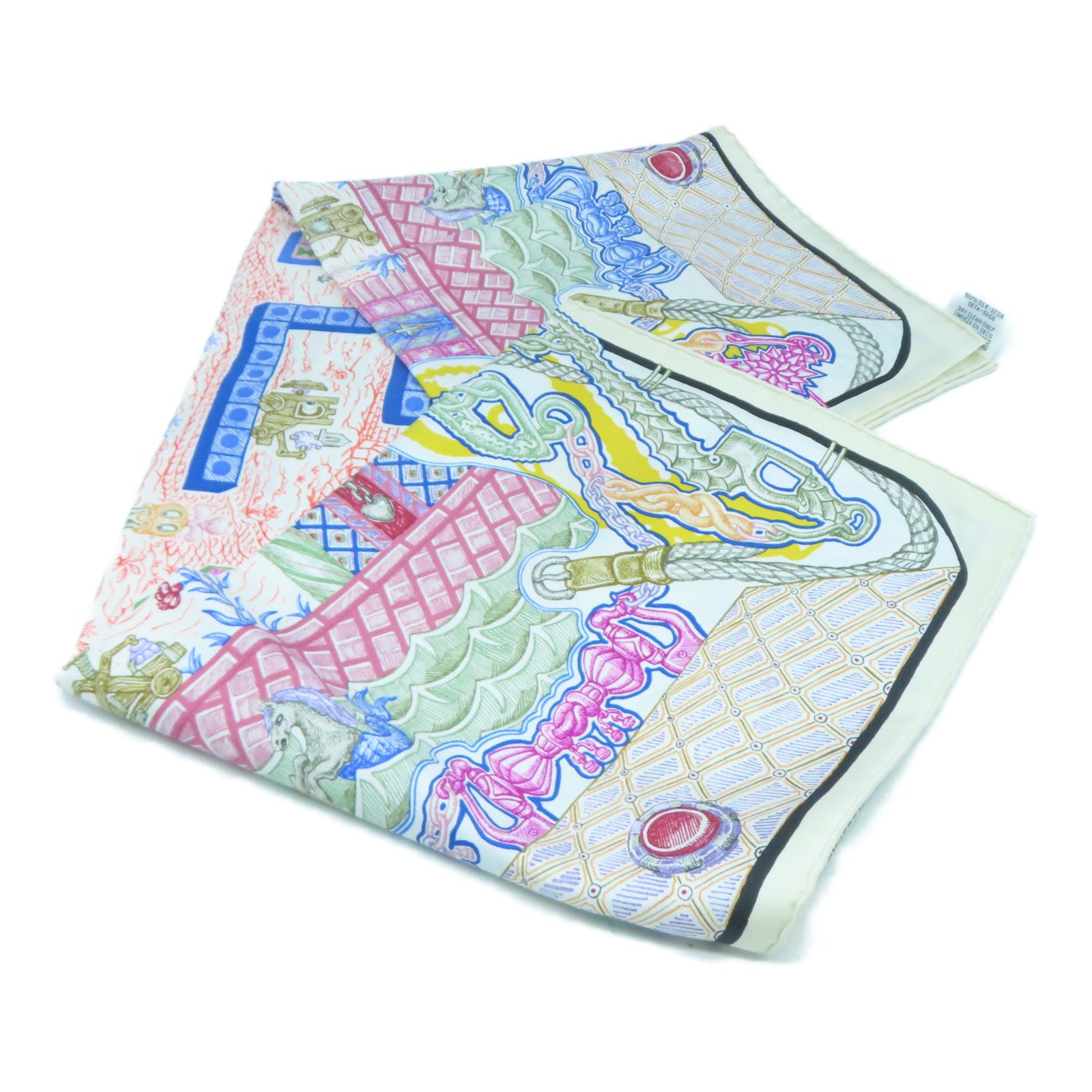 HERMES 【激減優惠】絲質Scarf 90x90cm絲巾米色/粉紅色