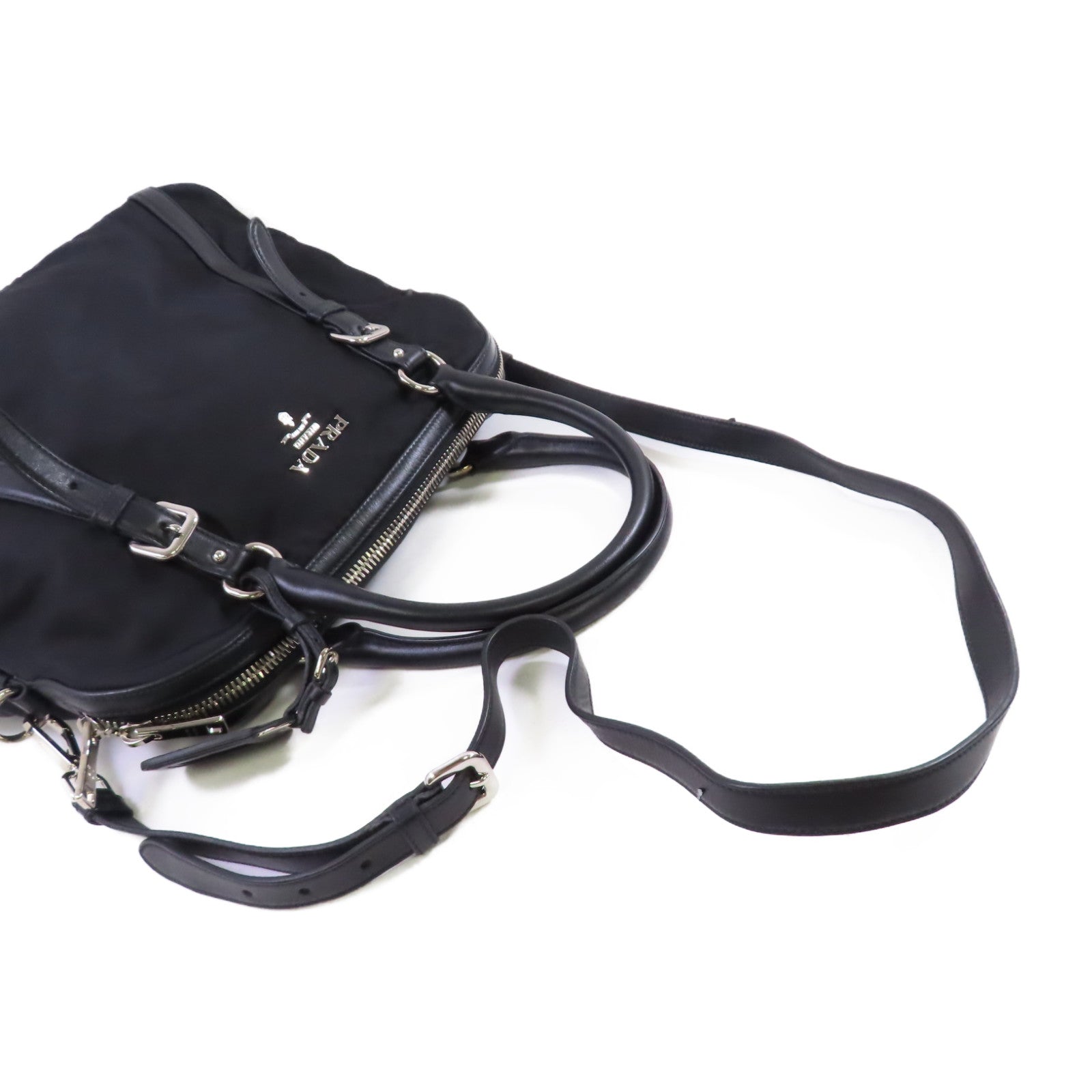 PRADA【激減優惠】 尼龍Tessuto 2Way Shoulder Bag銀扣手挽肩背袋兩用袋黑色