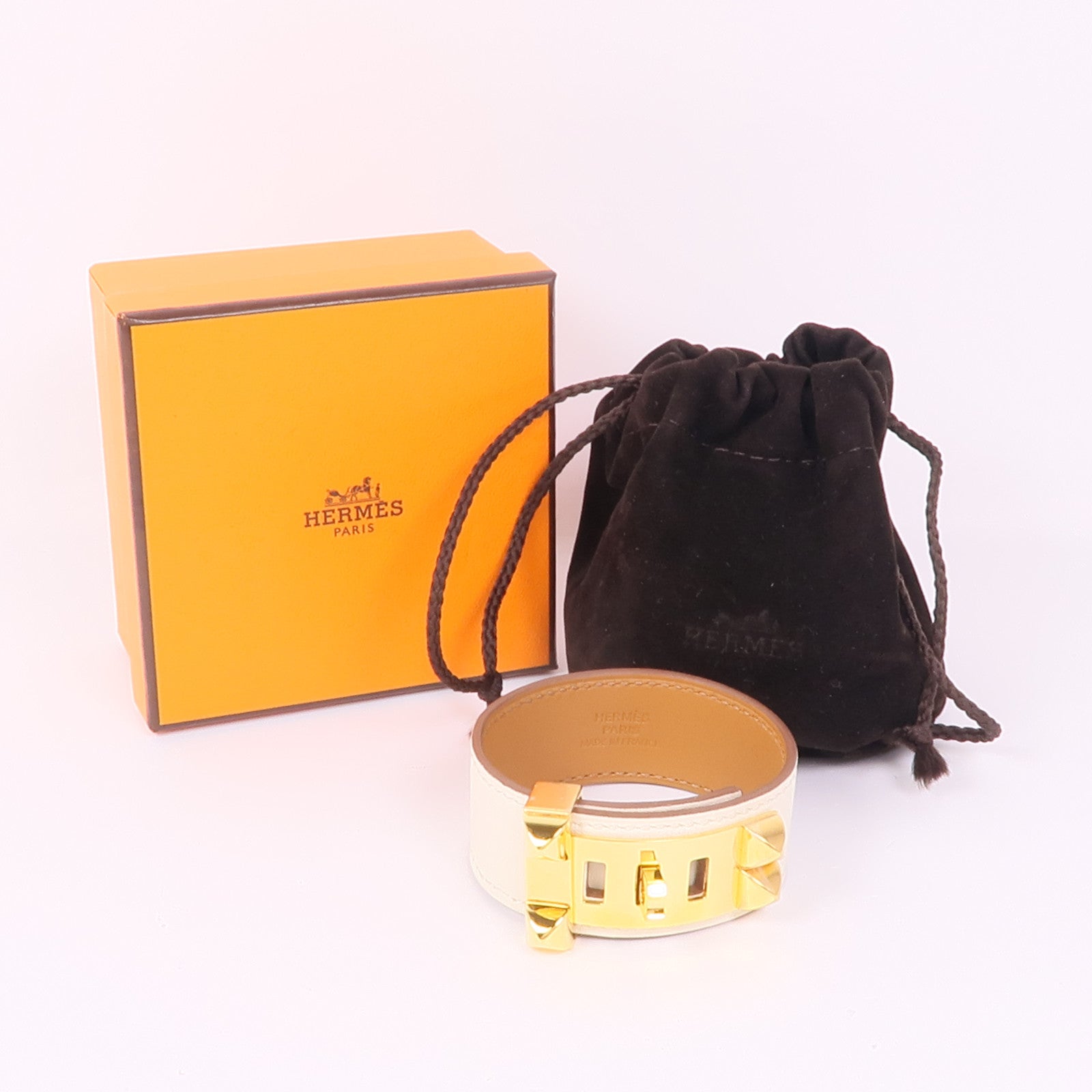HERMES Swift皮革Collier De Chien 24 Bracelet金扣手鐲Nata