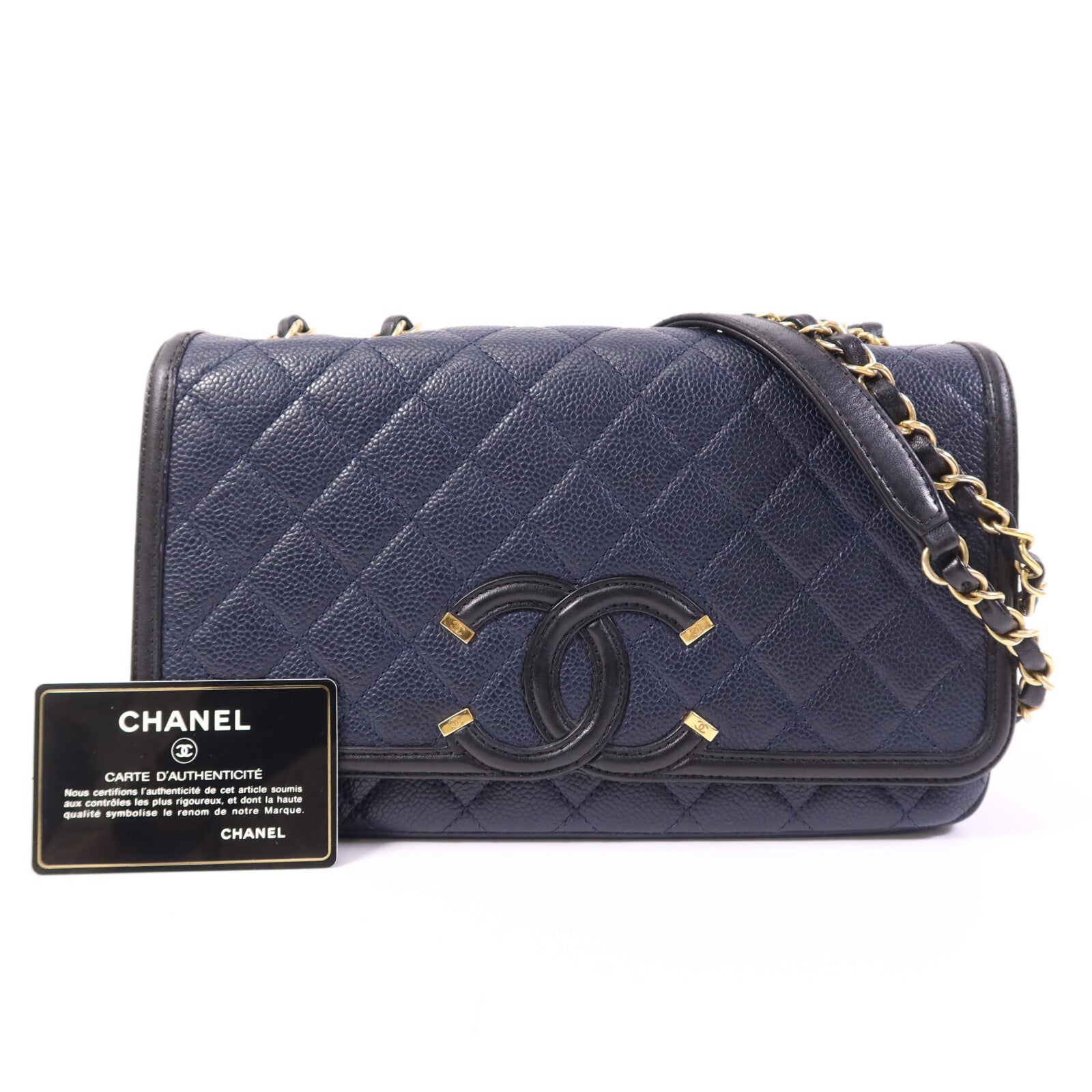 CHANEL 牛皮皮革Shoulder Bag金扣鏈帶肩背袋