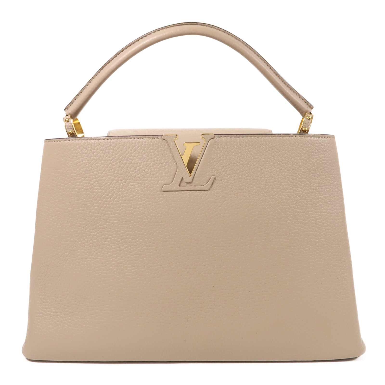 LOUIS VUITTON 牛皮皮革Capucines MM金扣手挽袋