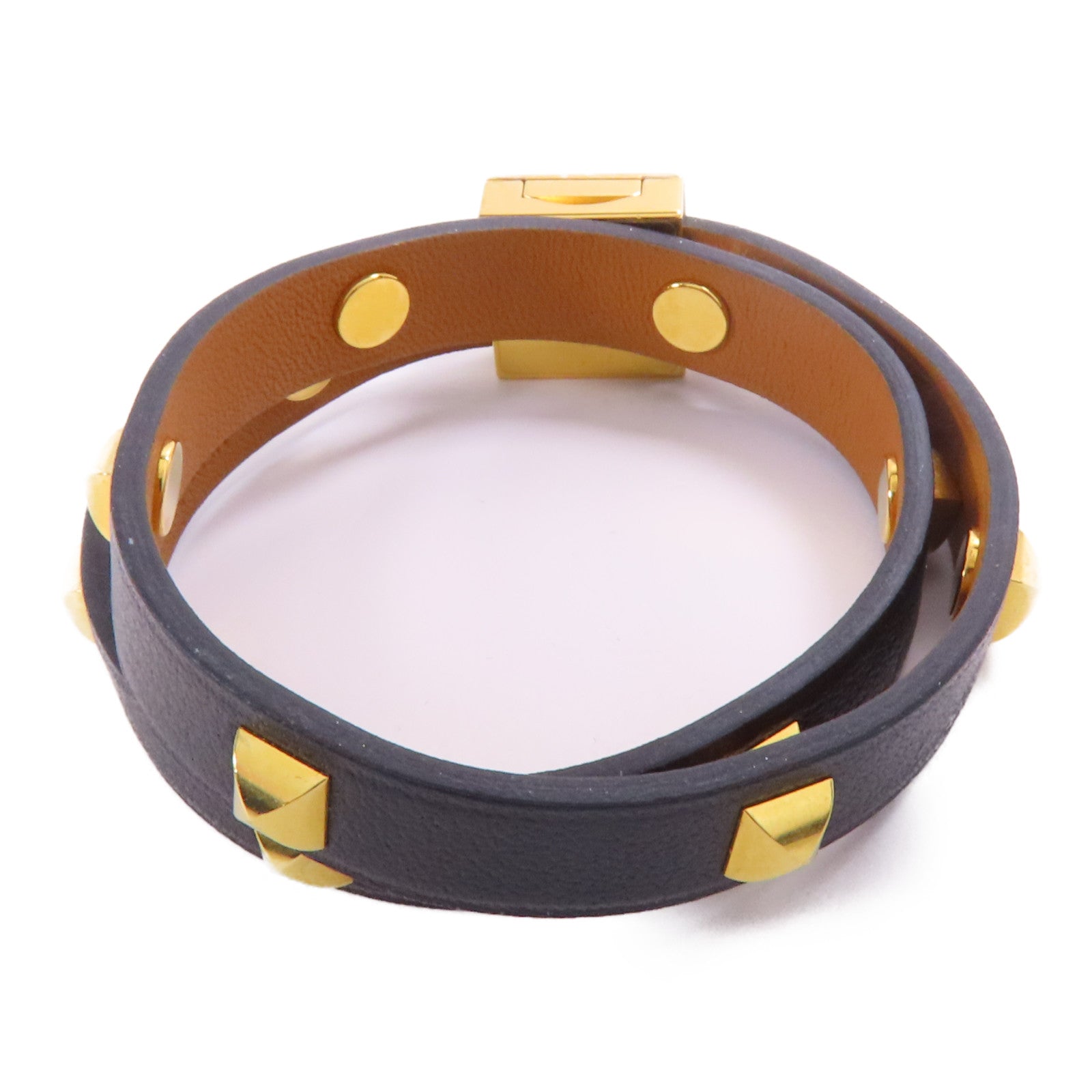 HERMES 金屬/Swift皮革Medor Infini Cloute Double Tour Bracelet金扣手鐲Black