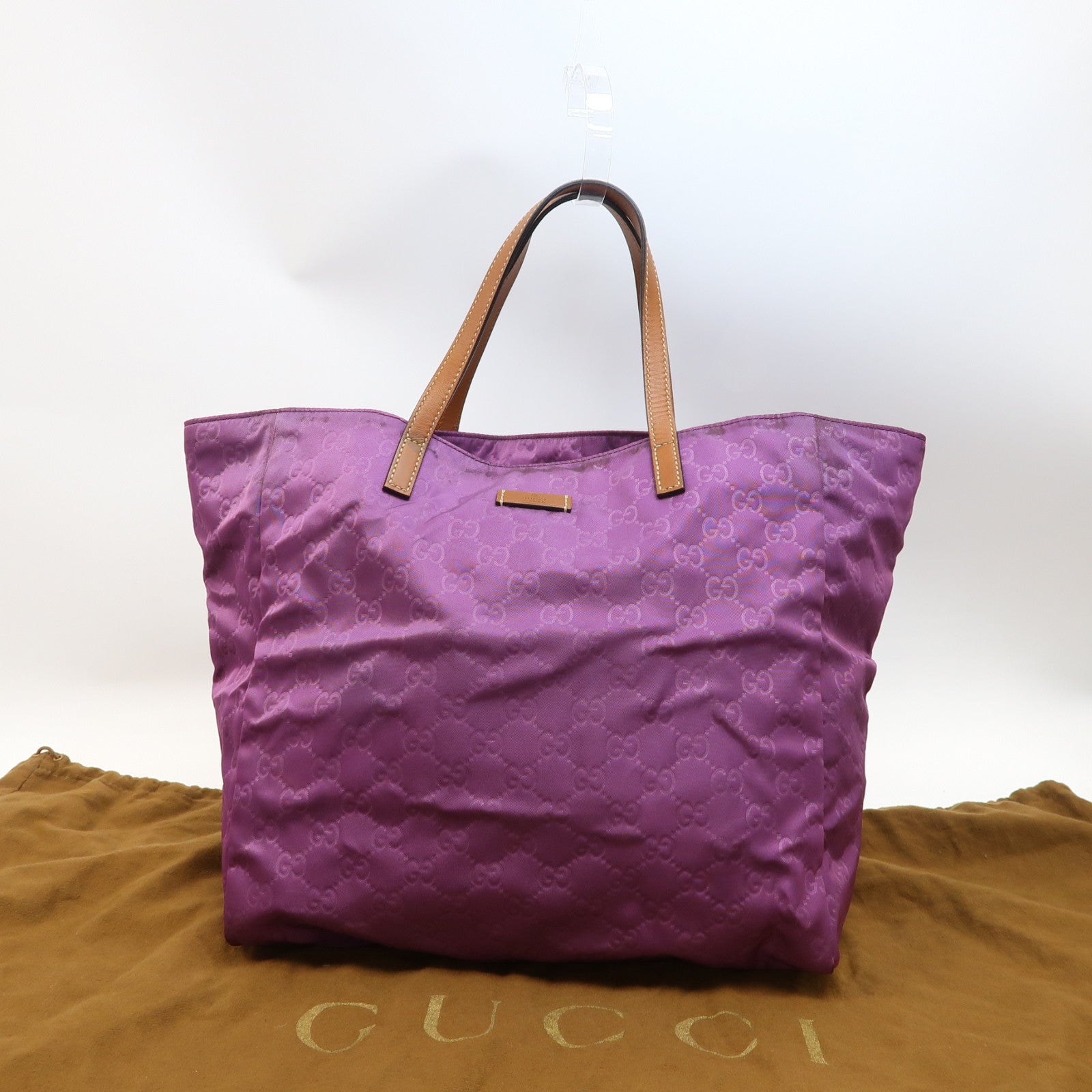 GUCCI 尼龍Tote Bag銀扣手挽袋紫色