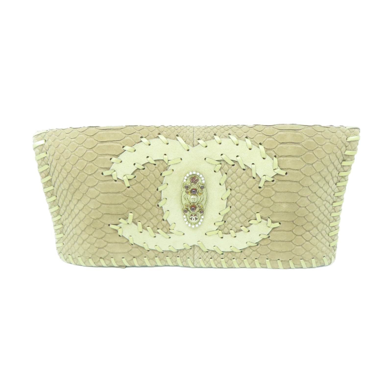 CHANEL 【激減優惠】蛇皮皮革Clutch金扣手拿包棕色