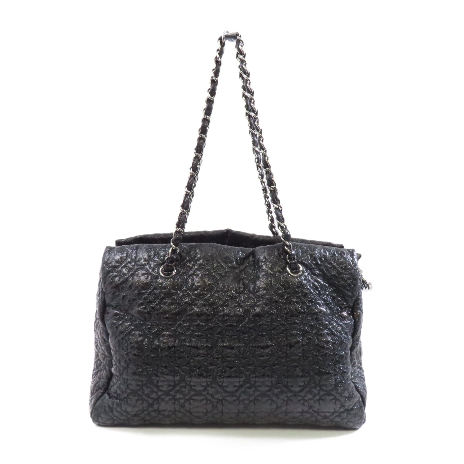 CHANEL 漆皮皮革Chain Shoulder銀扣鏈帶肩背袋黑色
