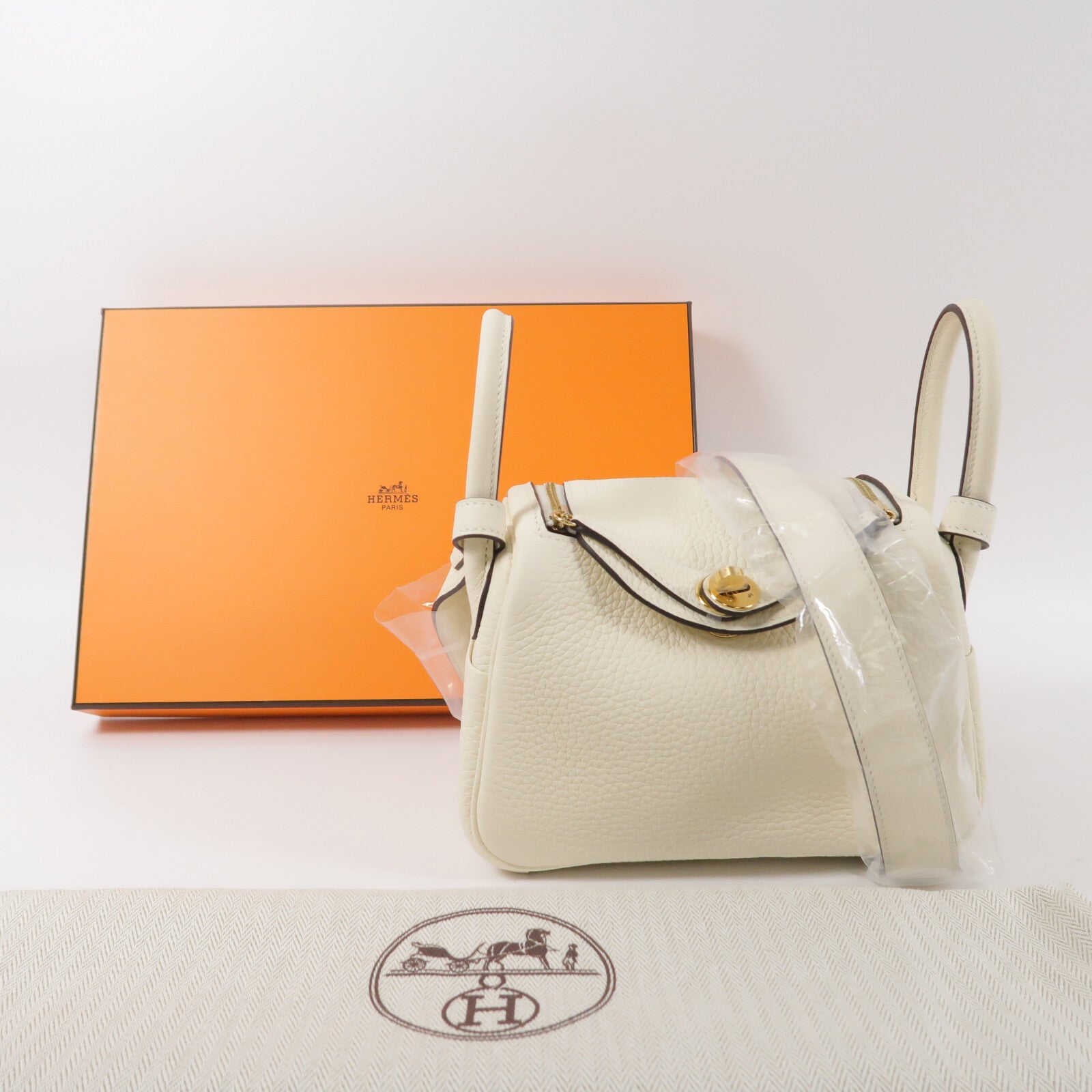 HERMES Clemence皮革Mini Lindy手挽肩背兩用袋Gream
