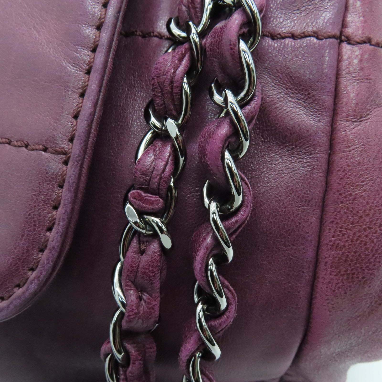 CHANEL sheepskin leather Shoulder Bag silver buckle chain shoulder bag purple
