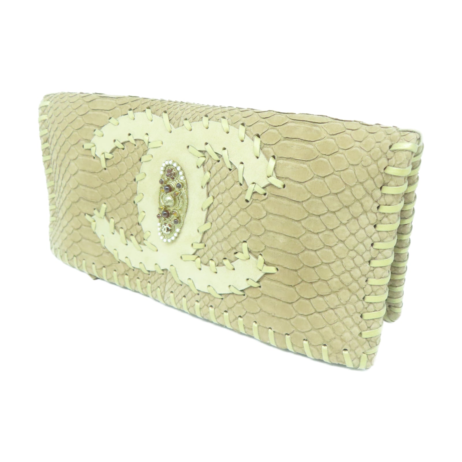 CHANEL 【激減優惠】蛇皮皮革Clutch金扣手拿包棕色
