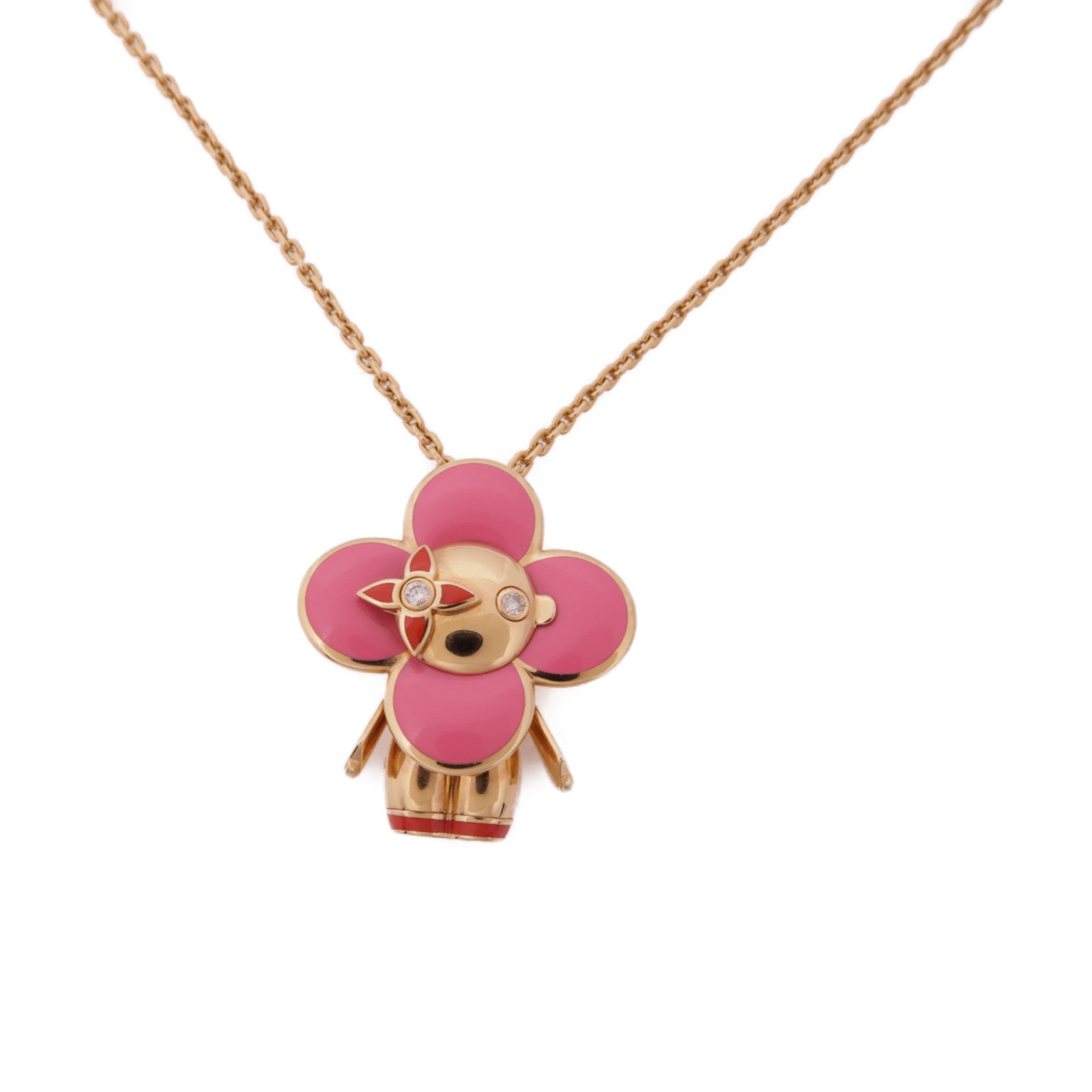 LOUIS VUITTON LV Vivienne Pendant Necklace Diamond 18K Pink Gold