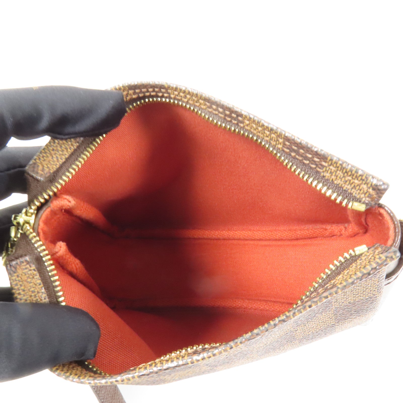 LOUIS VUITTON Damier Trousse Makeup Accessory Pouch金扣手挽袋棕色