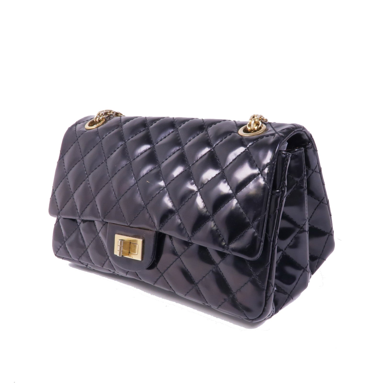 CHANEL 漆皮皮革Chain Shoulder金扣鏈帶肩背袋