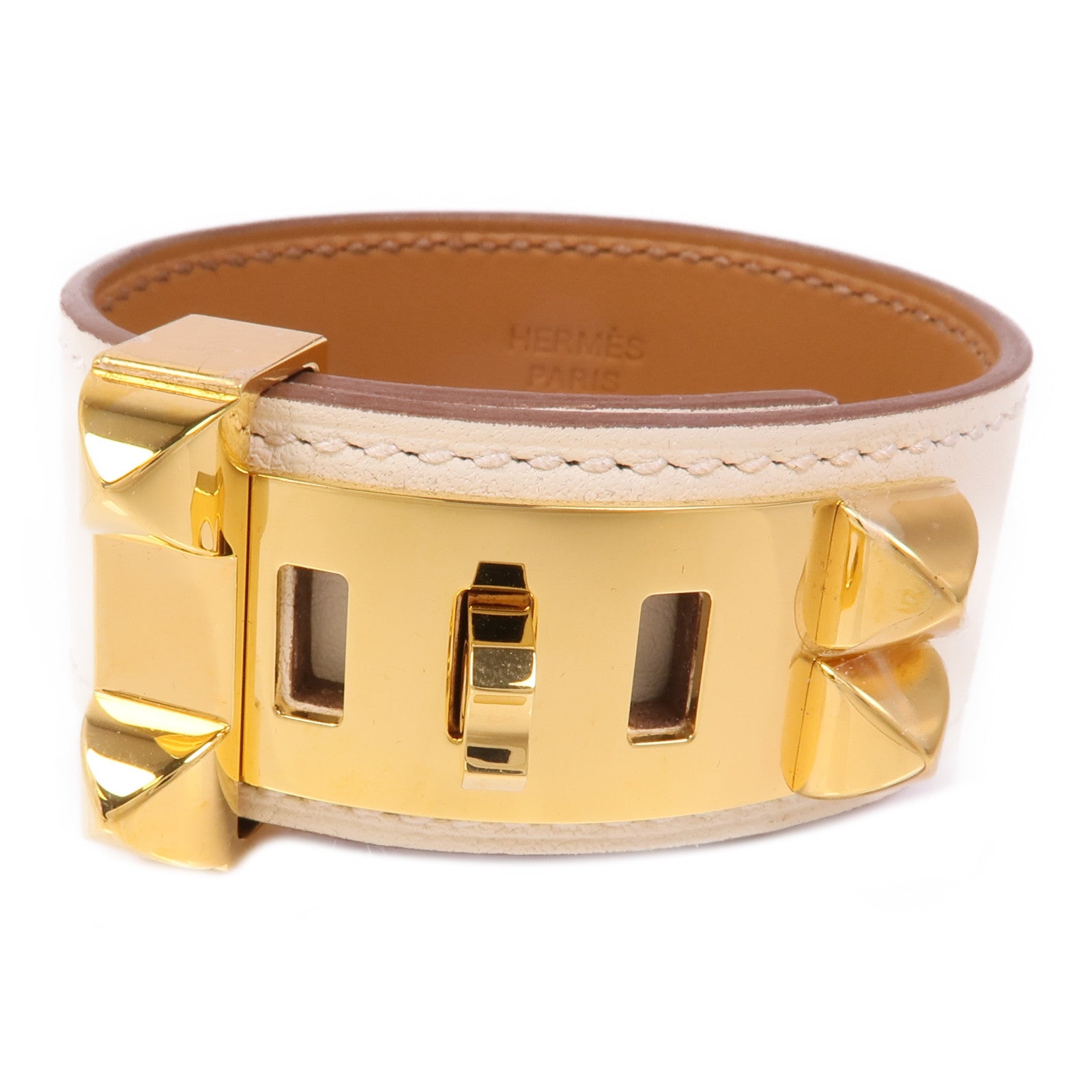 HERMES Swift皮革Collier De Chien 24 Bracelet金扣手鐲Nata