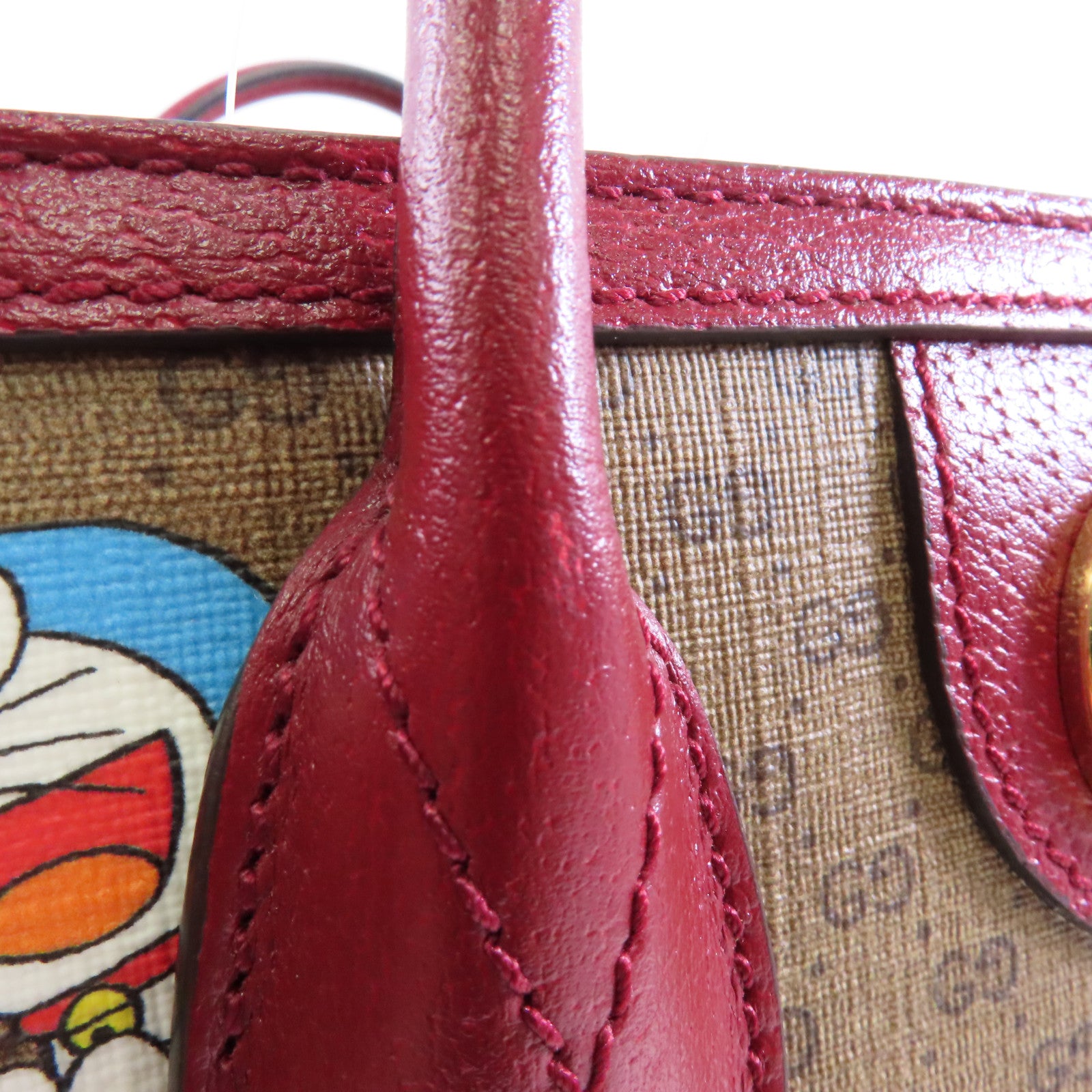 GUCCI 【激減優惠】塗層帆布Gucci X Doramon Tote Bag金扣手挽肩背兩用袋米色/紅色