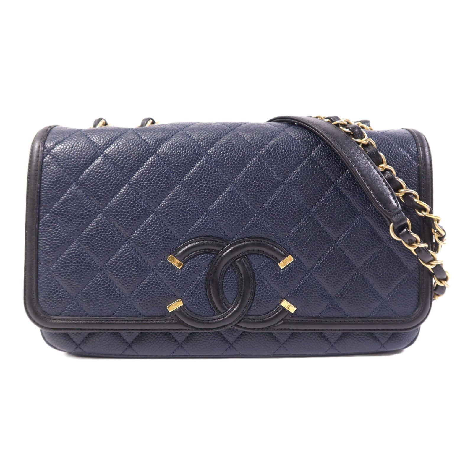 CHANEL 牛皮皮革Shoulder Bag金扣鏈帶肩背袋