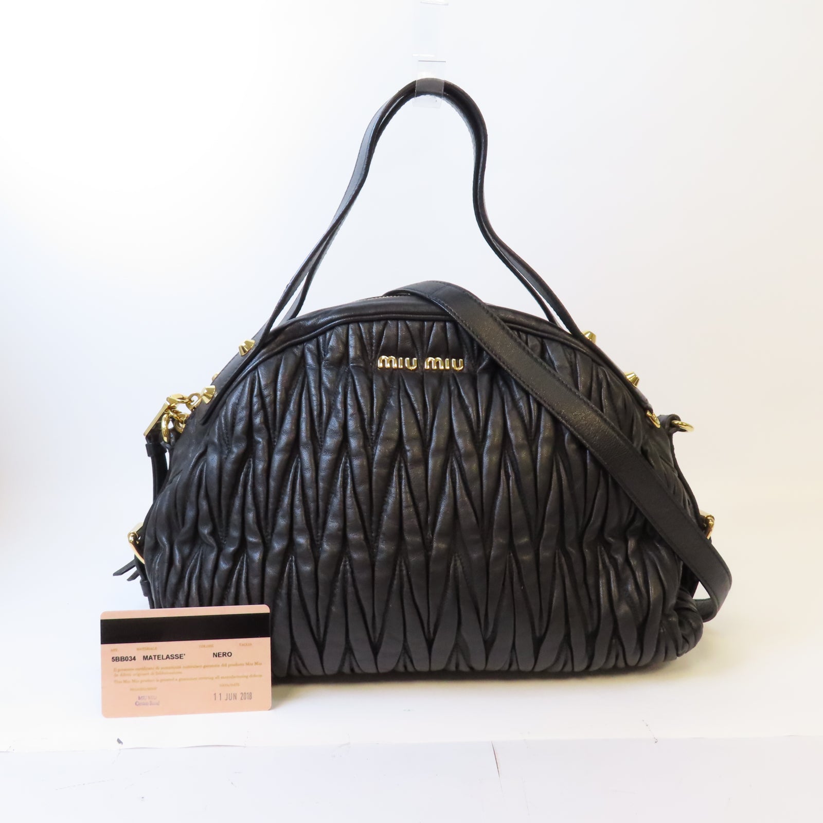 Miu Miu 羊皮皮革Matelasse金扣手挽肩背兩用袋黑色