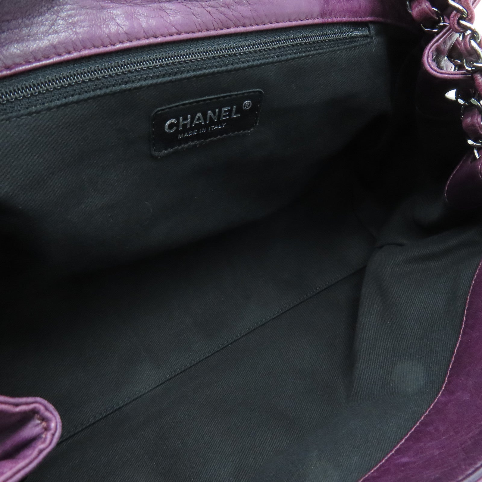 CHANEL sheepskin leather Shoulder Bag silver buckle chain shoulder bag purple