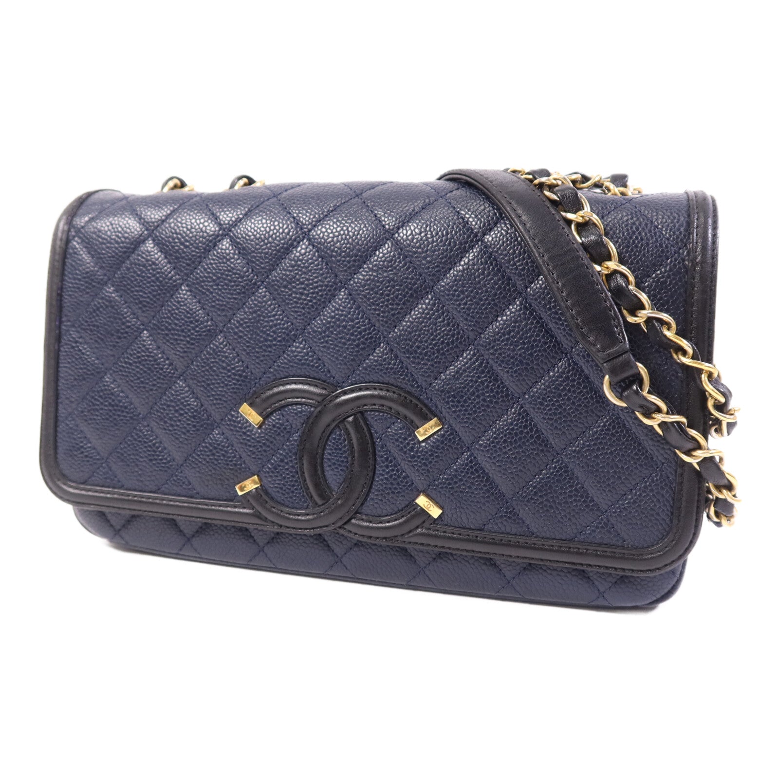 CHANEL 牛皮皮革Shoulder Bag金扣鏈帶肩背袋