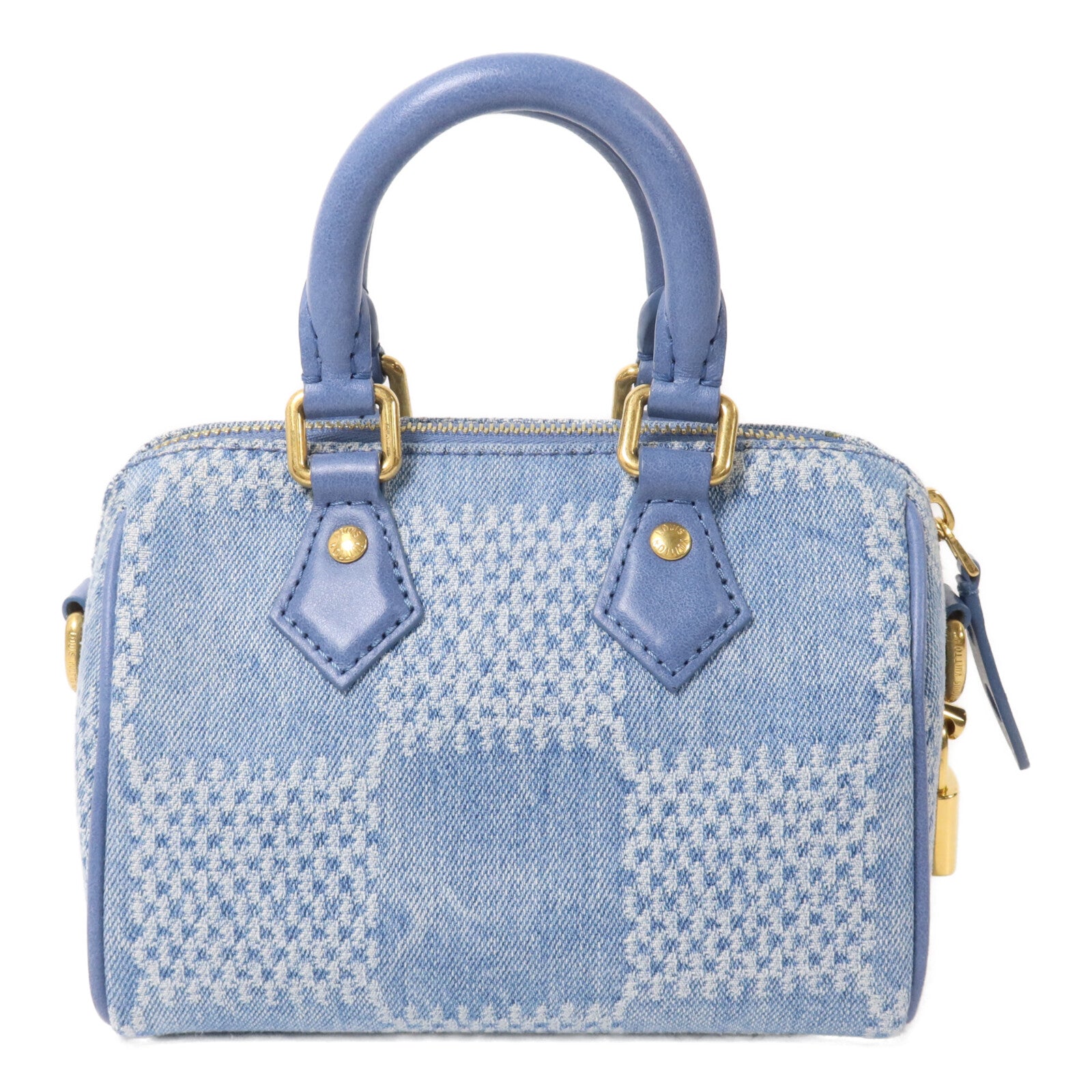 LOUIS VUITTON Damier Denim/牛皮皮革Speedy Bandouliere 18手挽肩背兩用袋