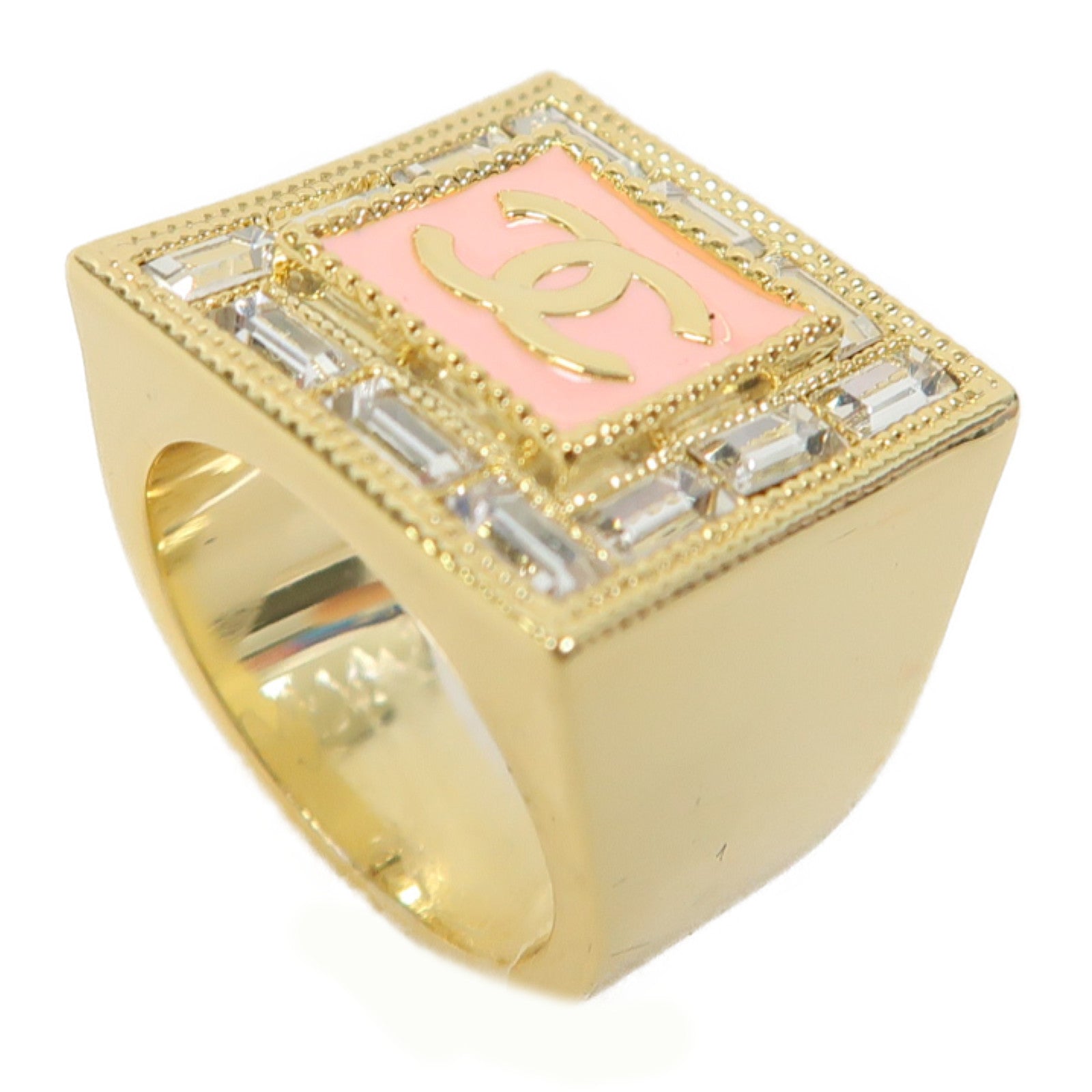 CHANEL 金屬Ring戒指金色/粉紅色US#5.75