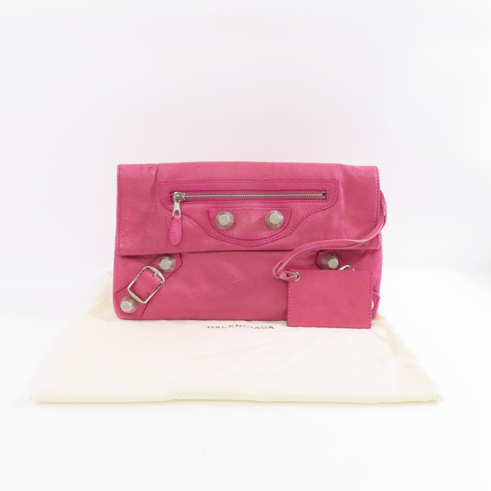 BALENCIAGA 牛皮皮革Clutch Bag銀扣手拿包粉紅色