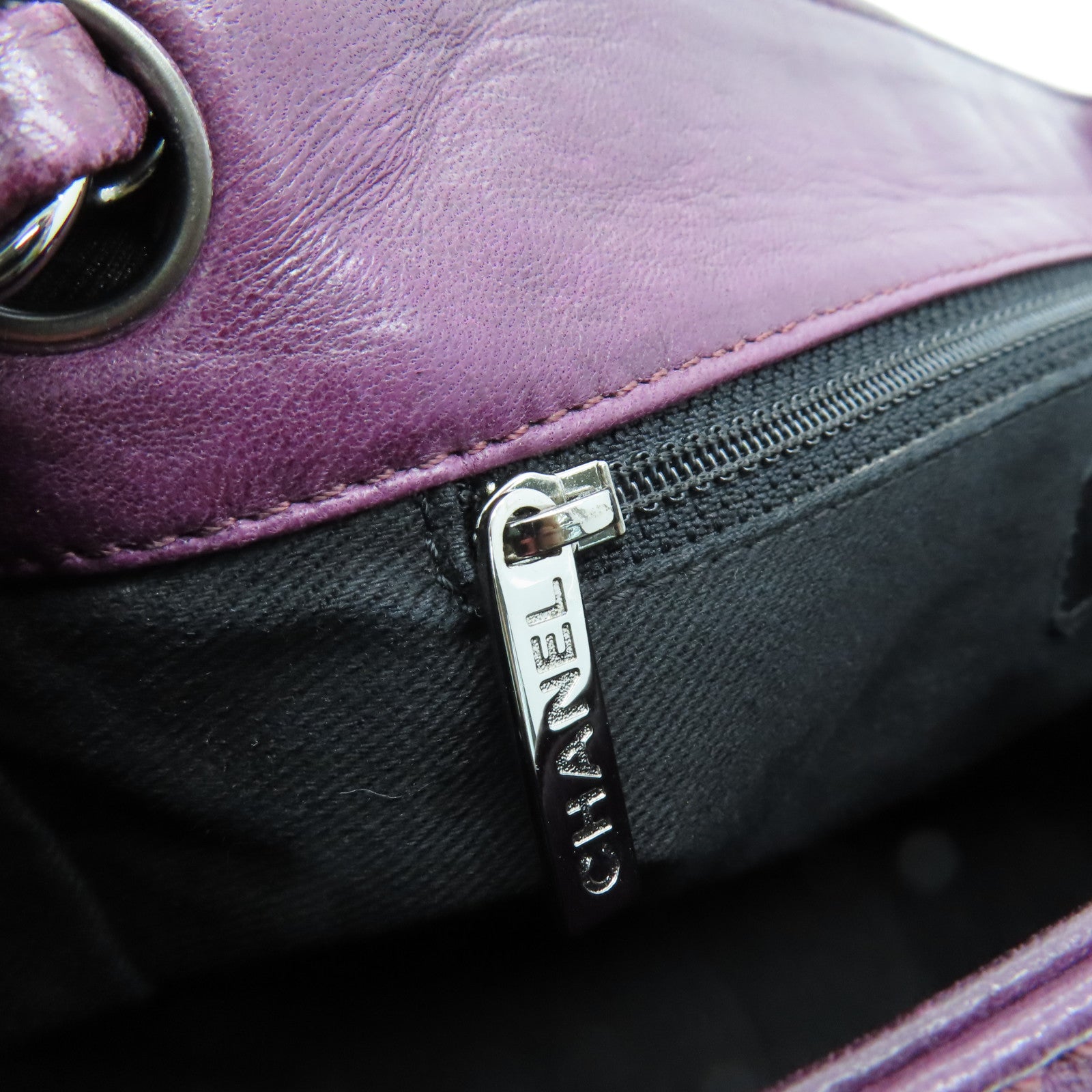 CHANEL sheepskin leather Shoulder Bag silver buckle chain shoulder bag purple