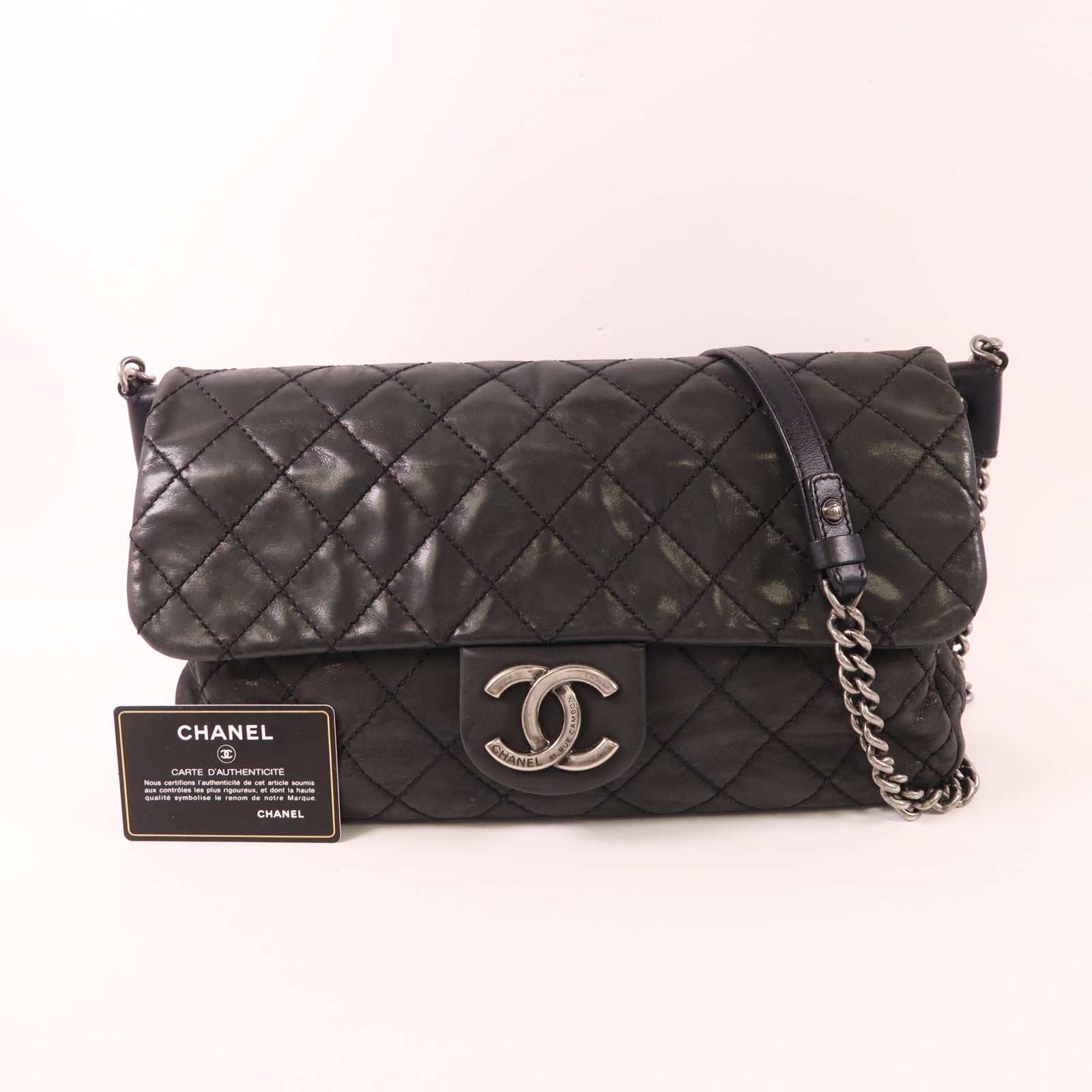 CHANEL CC SHW Chain Shoulder Bag Leather Black