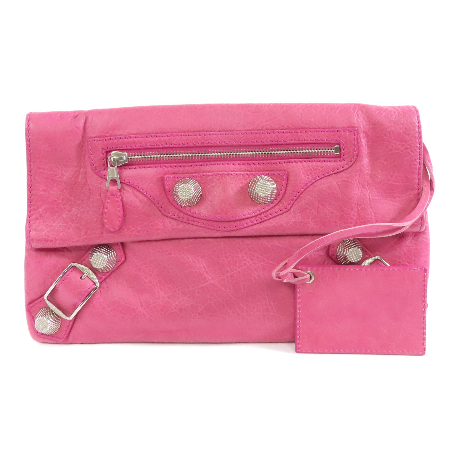 BALENCIAGA 牛皮皮革Clutch Bag銀扣手拿包粉紅色