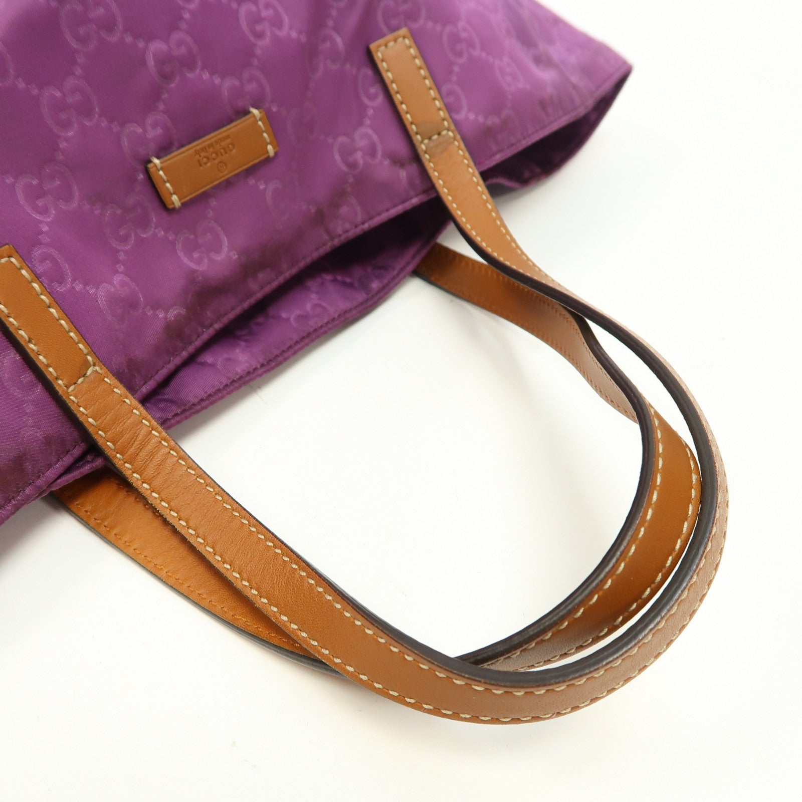 GUCCI 尼龍Tote Bag銀扣手挽袋紫色