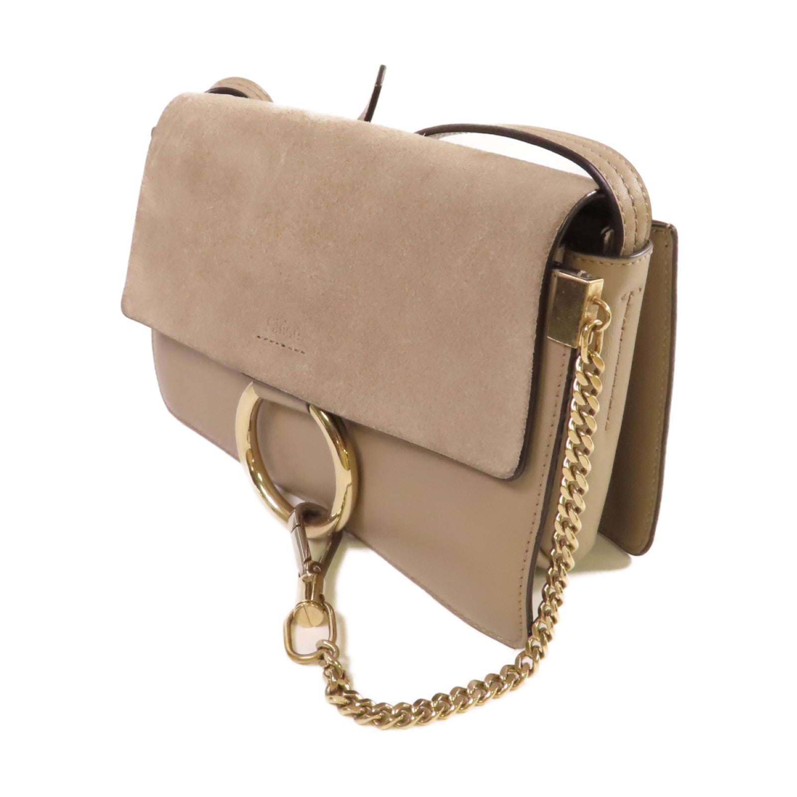 Chloe 牛皮皮革/麂皮皮革Faye Small Bag Shoulder Bag金扣鏈帶肩背袋灰色