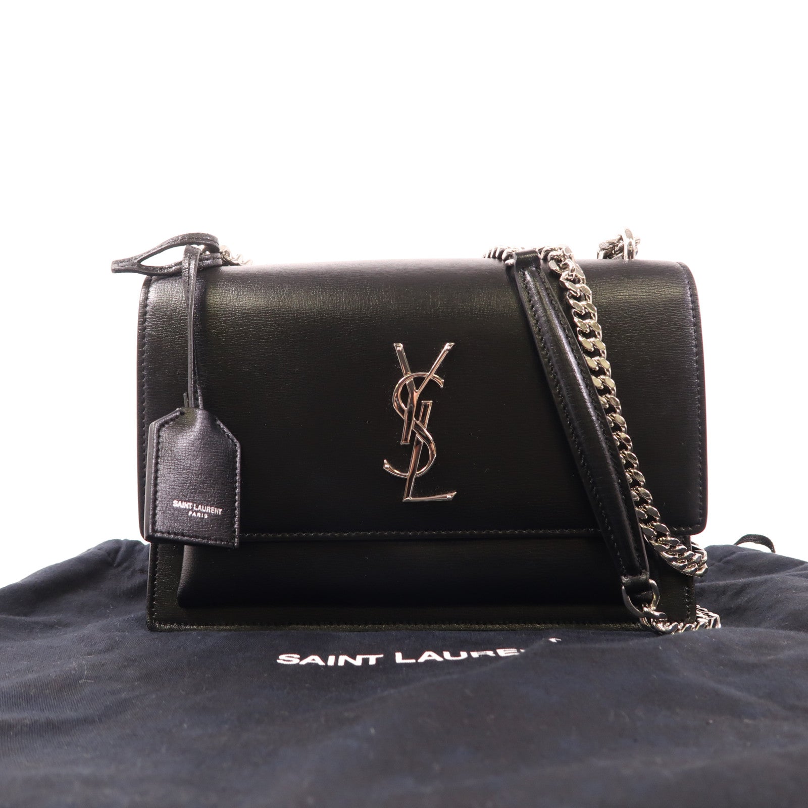 SAINT LAURENT 牛皮皮革Sunset Medium銀扣鏈帶肩背袋