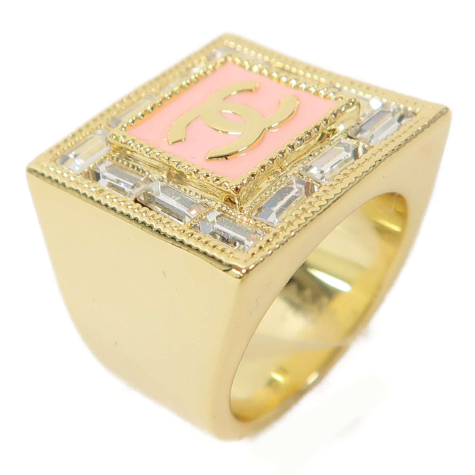 CHANEL 金屬Ring戒指金色/粉紅色US#5.75