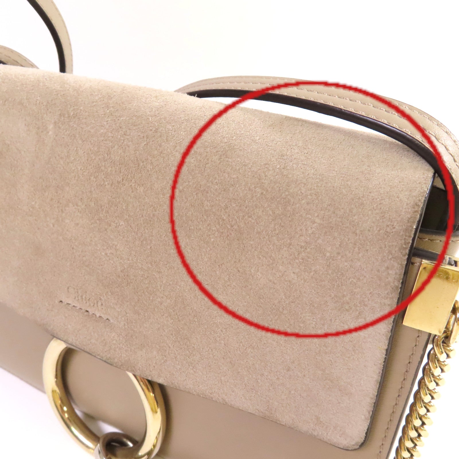 Chloe 牛皮皮革/麂皮皮革Faye Small Bag Shoulder Bag金扣鏈帶肩背袋灰色