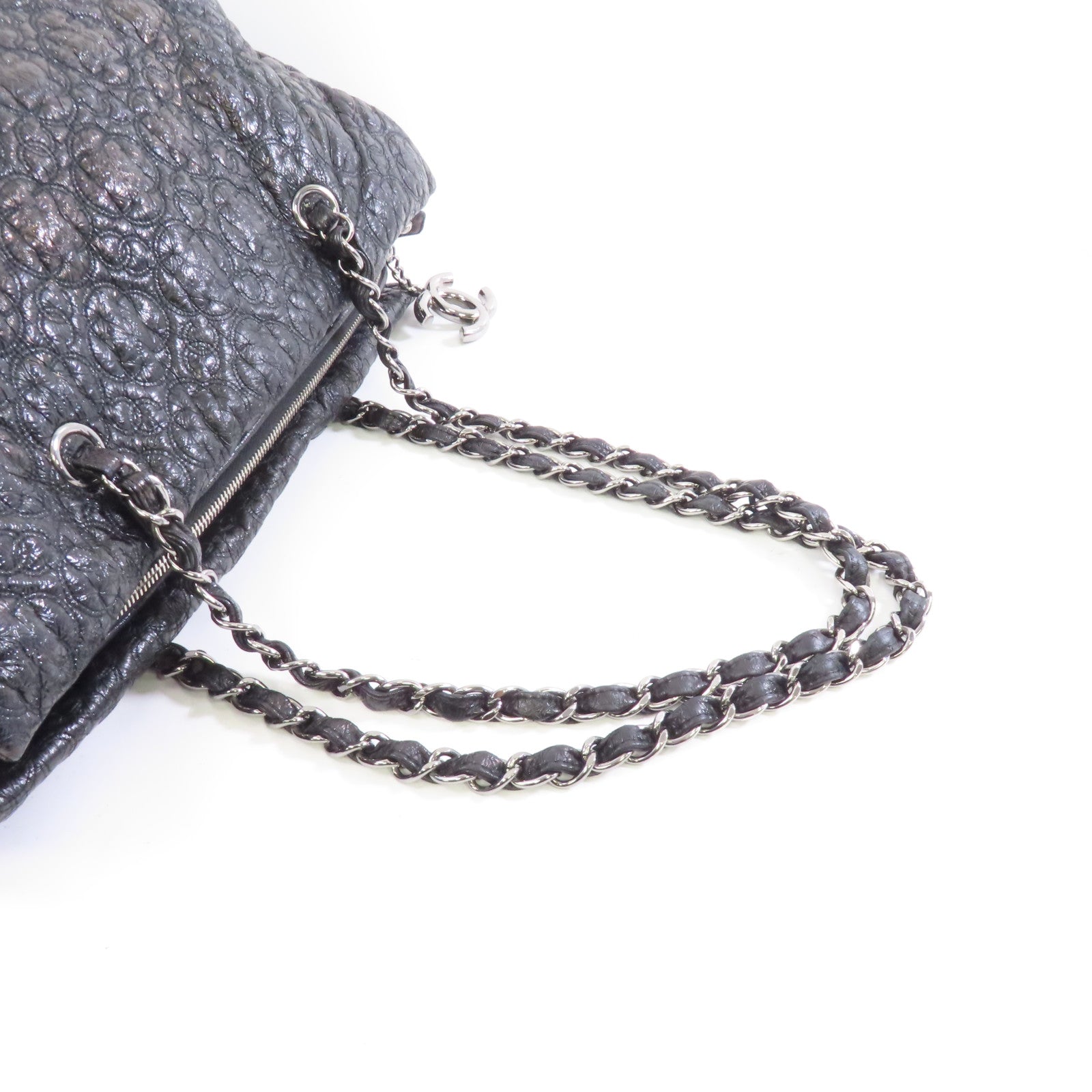 CHANEL 漆皮皮革Chain Shoulder銀扣鏈帶肩背袋黑色