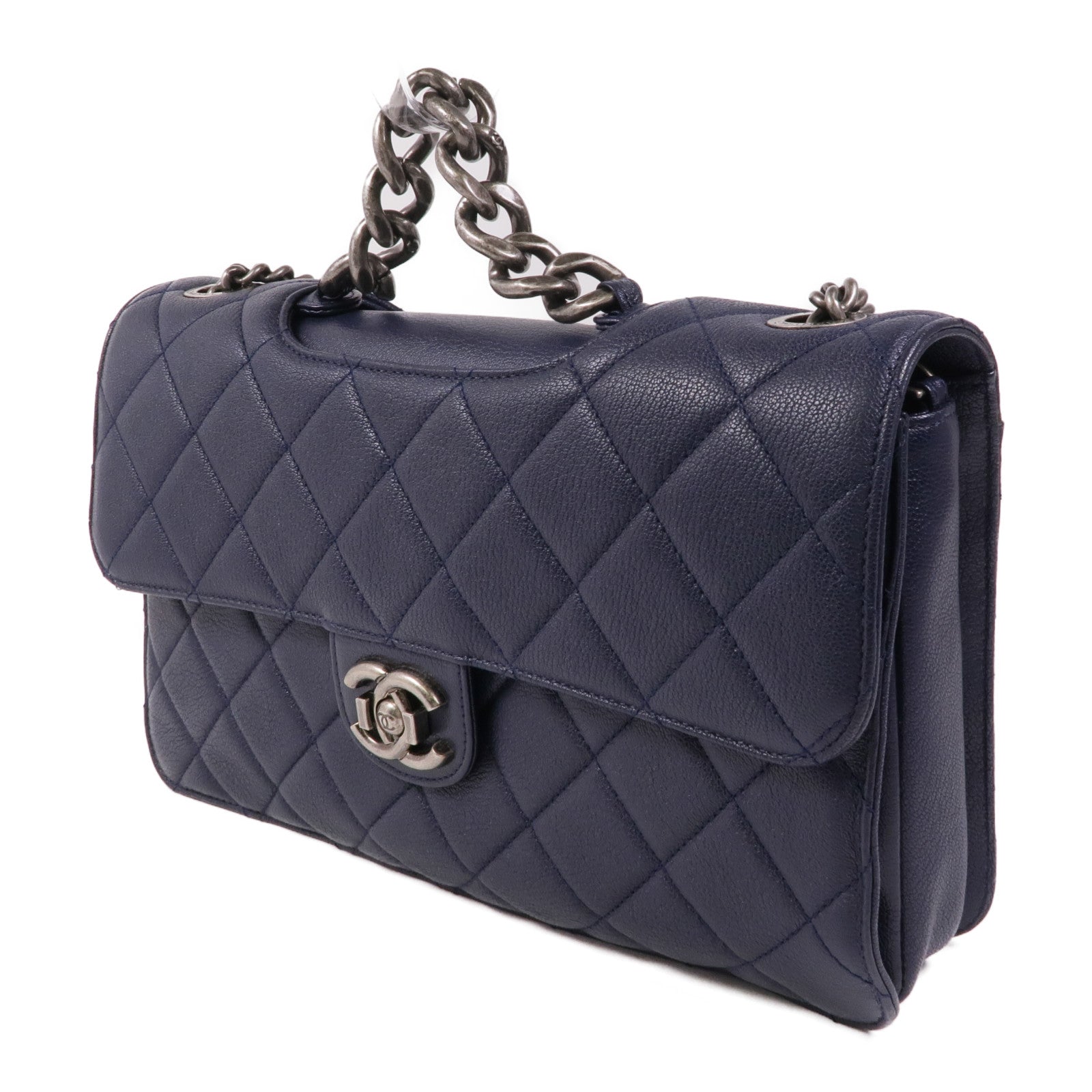 CHANEL 牛皮皮革Chain Shoulder銀扣手挽肩背兩用袋