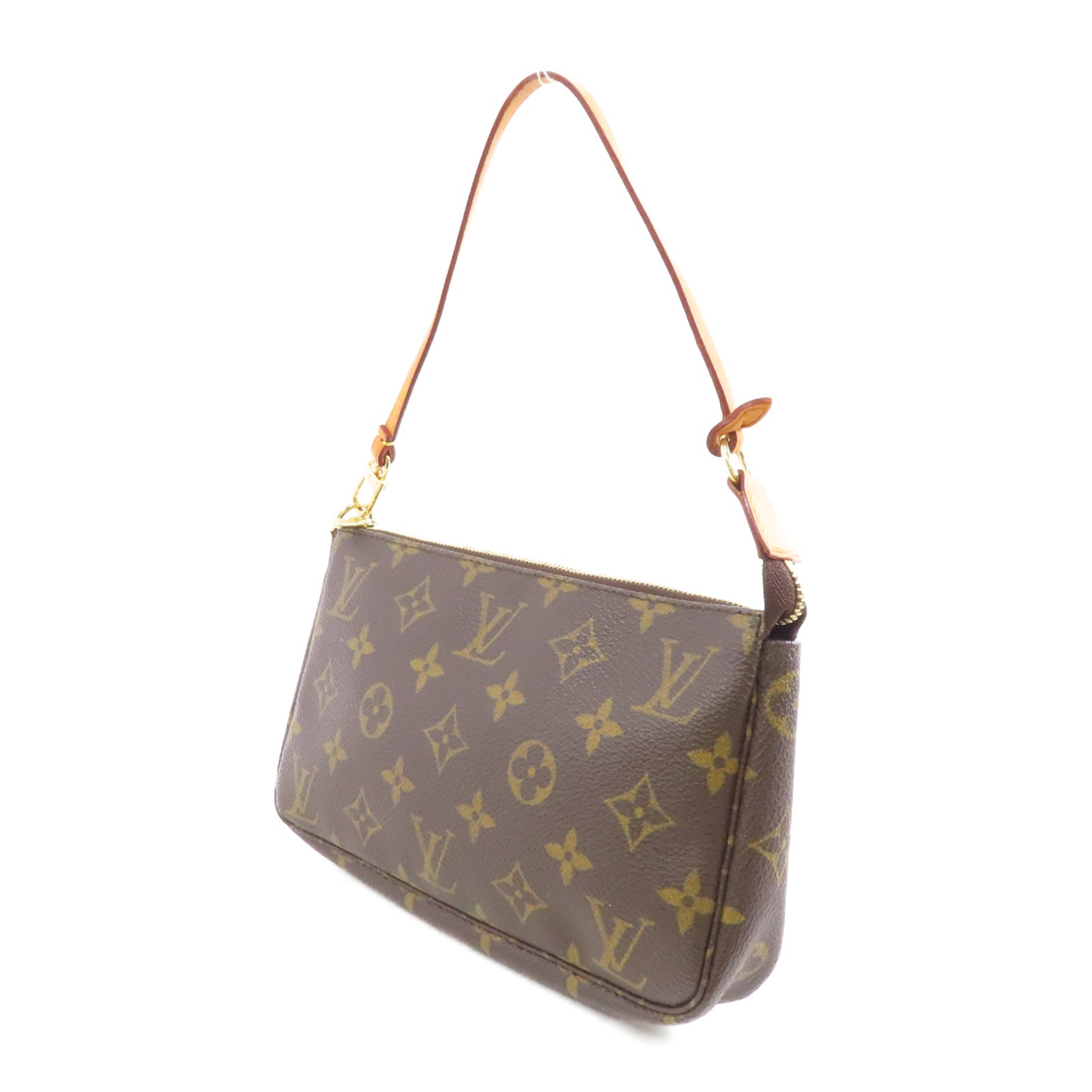 LOUIS VUITTON Monogram Pochette Accessoires金扣手挽袋啡色