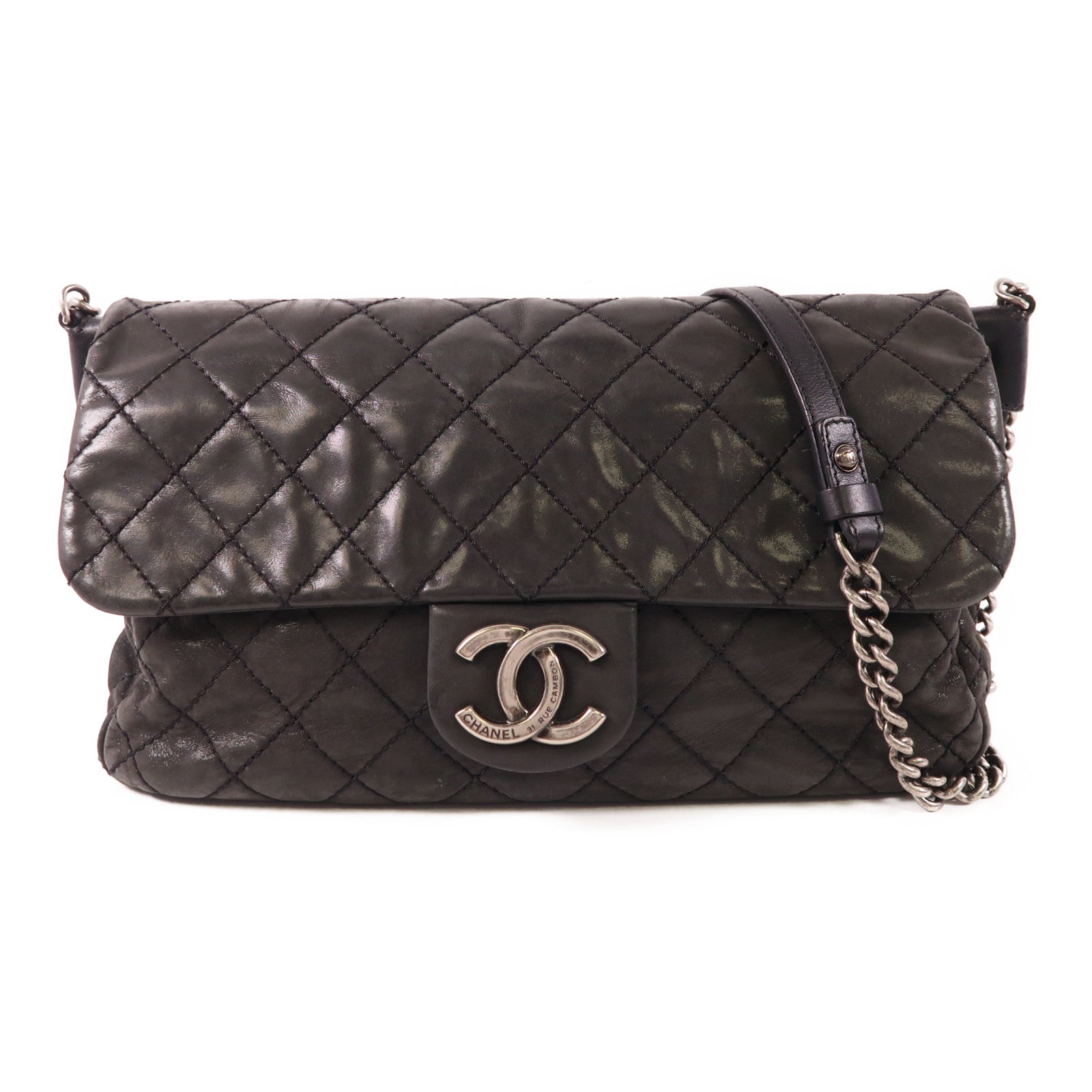 CHANEL CC SHW Chain Shoulder Bag Leather Black