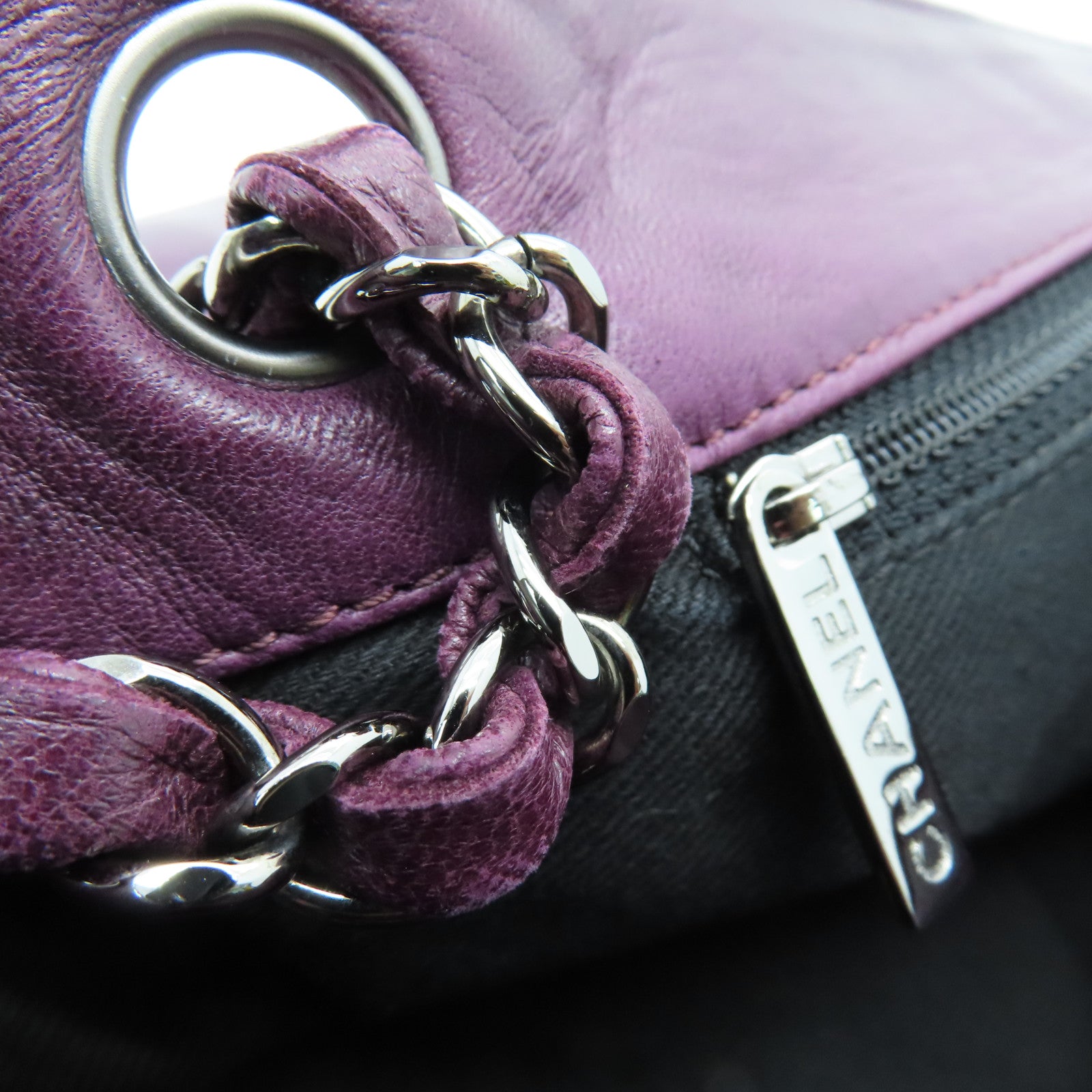 CHANEL sheepskin leather Shoulder Bag silver buckle chain shoulder bag purple