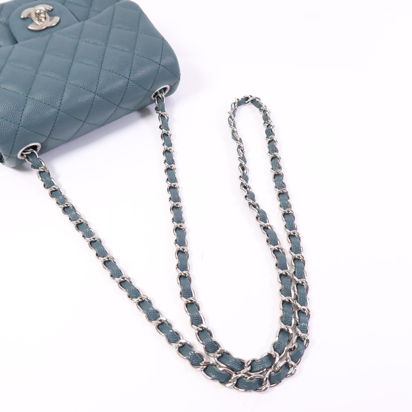 CHANEL 牛皮皮革Mini Classic 17銀扣鏈帶肩背袋