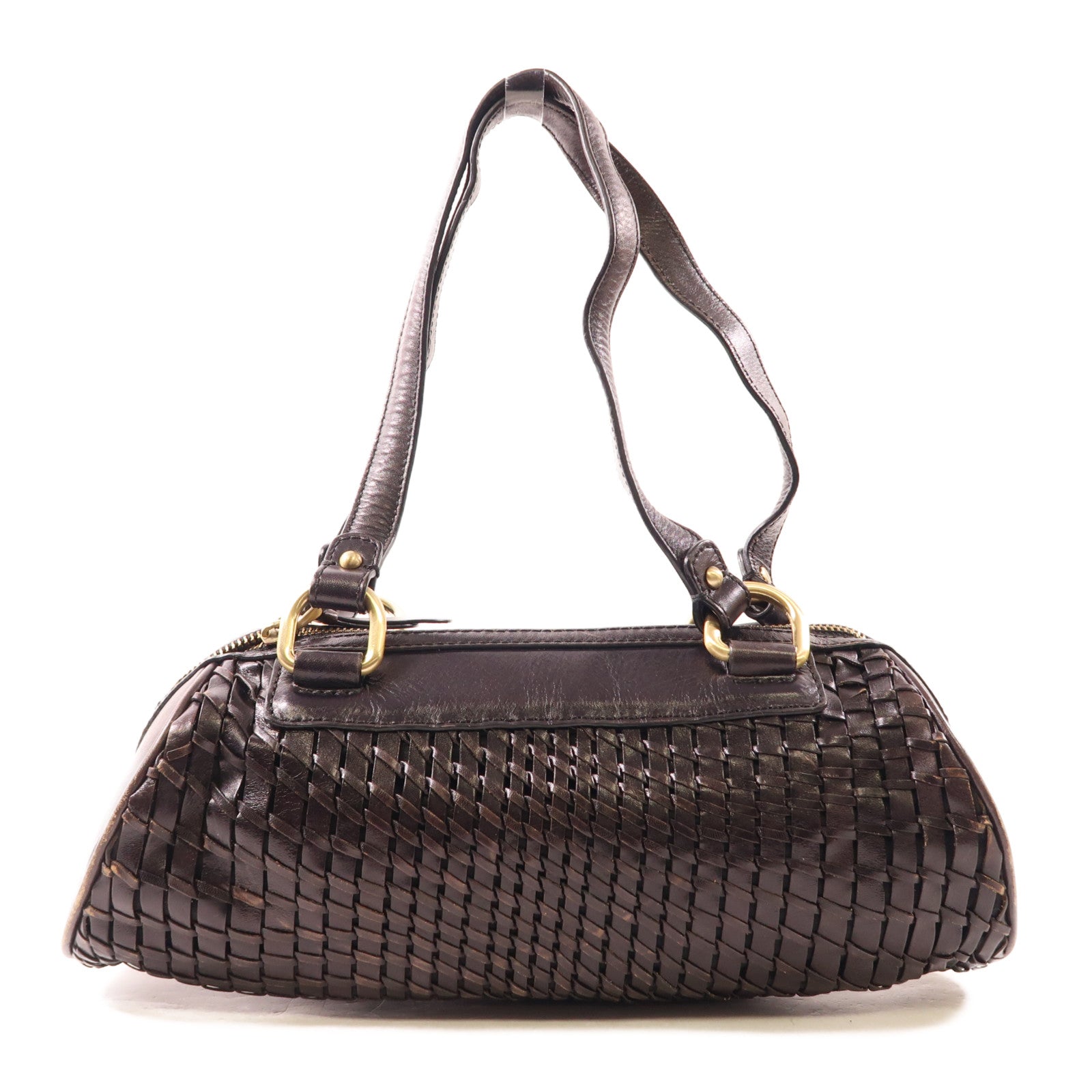 COLE HAAN GHW Shoulder Bag Handbag Calfskin Leather Dark Brown